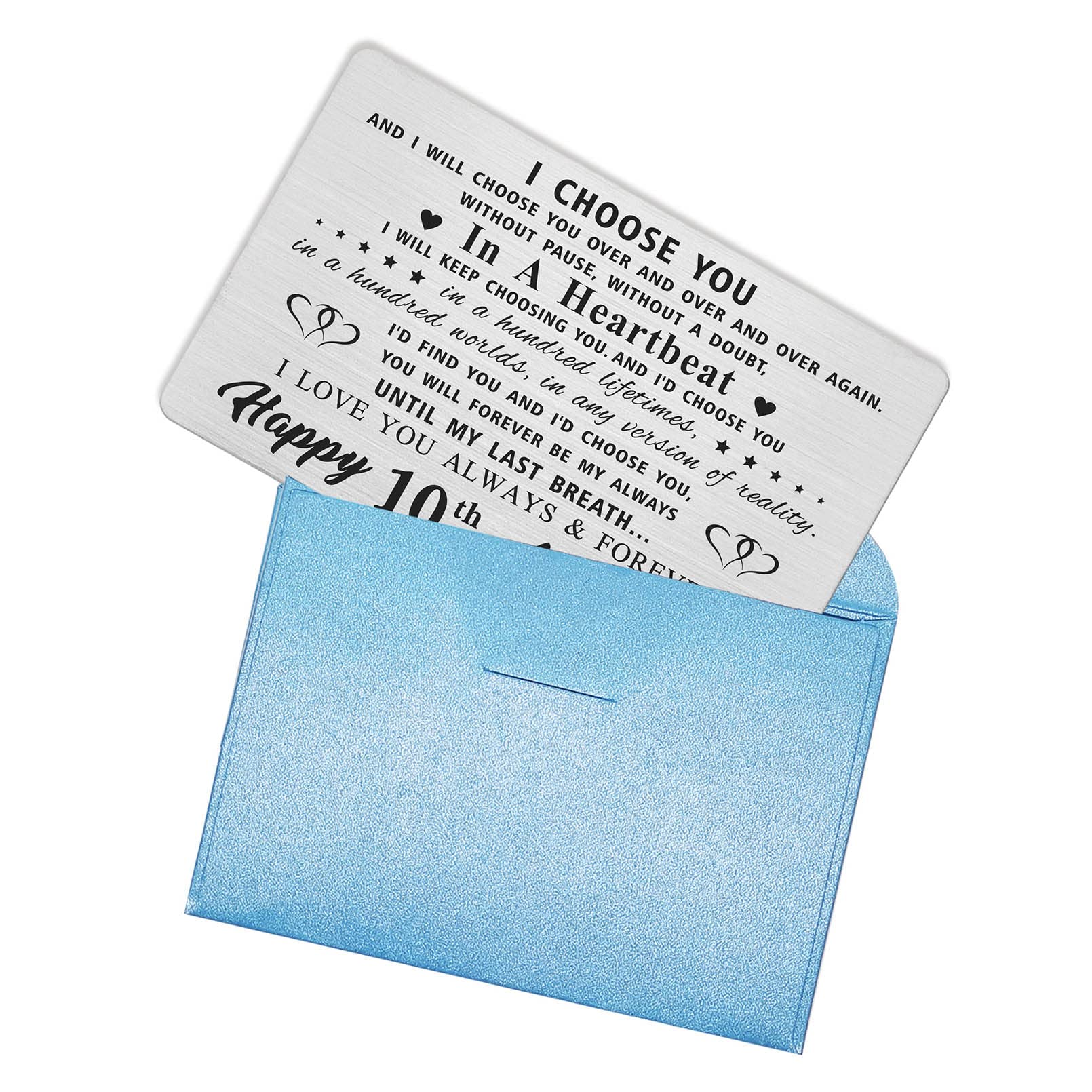 10 Year Anniversary Card for Husband - Personalized Engraved Metal Wallet Insert - Romantic Gift for Him - Perfect for 10th Wedding Anniversary Celebrations