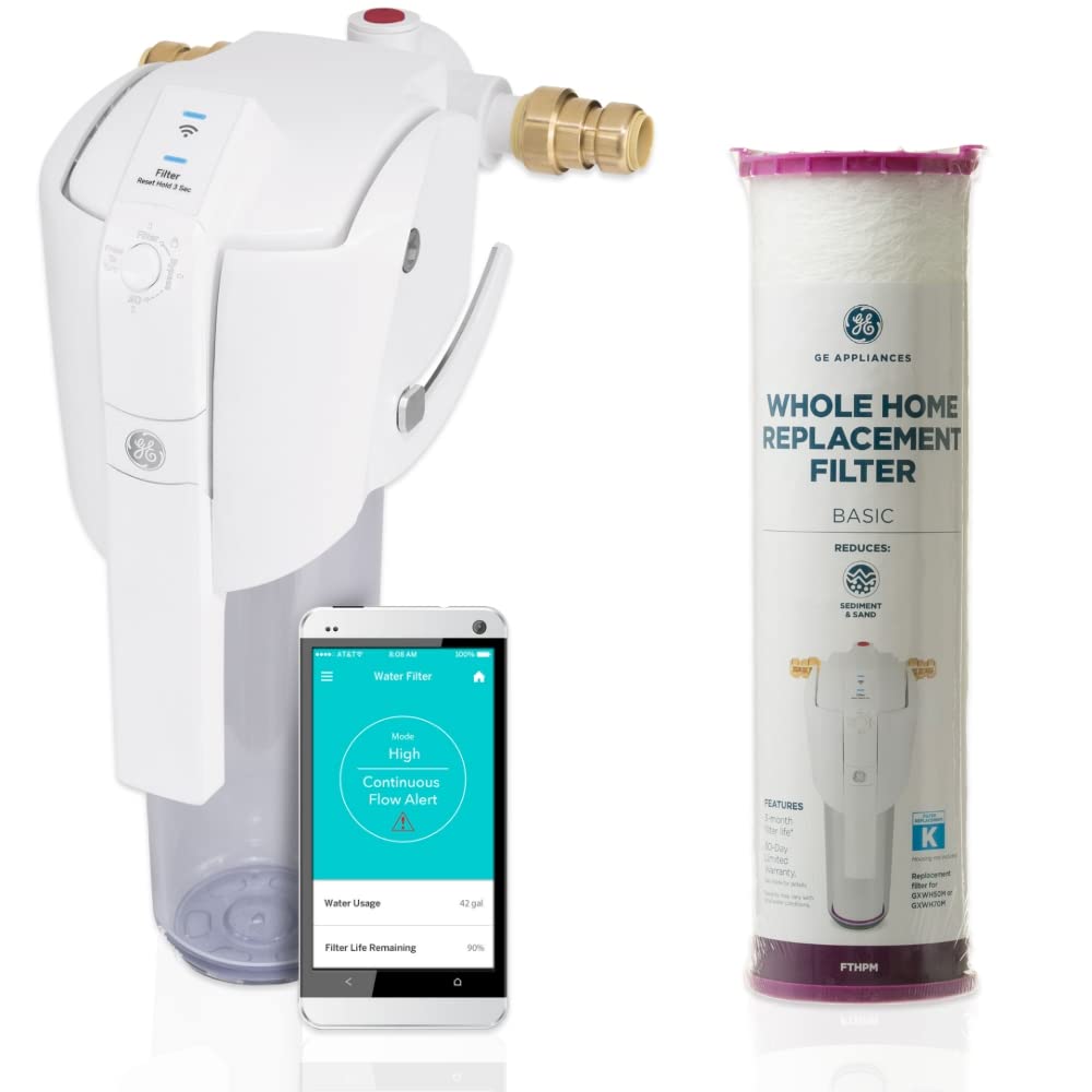 GE Smart Home WiFi Enabled Water Filter System with Basic Replacement Filter (FTHPM) - Reduces Sediment, Sand & Rust | 3-Month Filter Life | Perfect for Kitchen, RV & Emergency Preparedness
