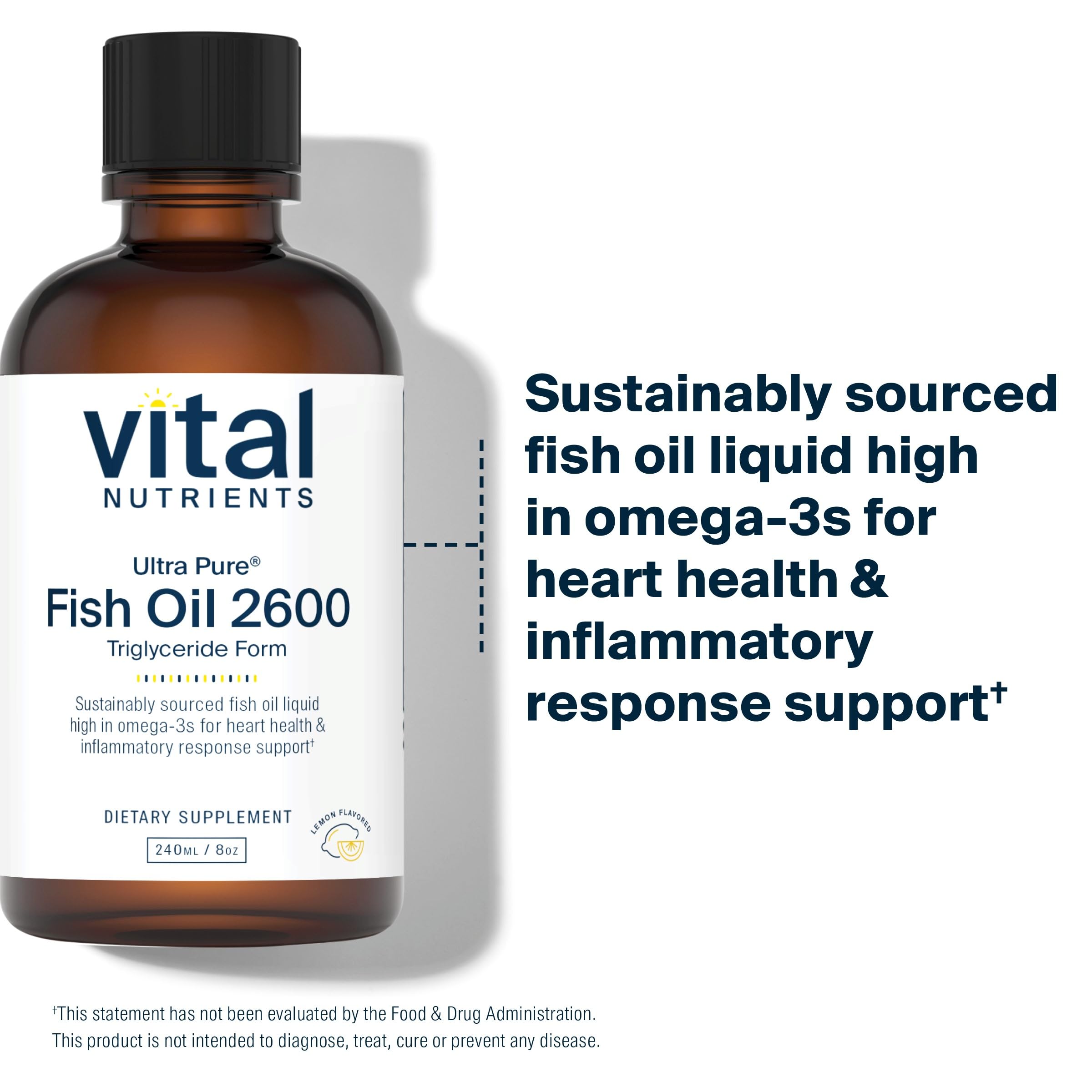 Ultra Pure Pharmaceutical Grade Fish Oil 2600 - High Potency Deep Sea Omega-3 Supplement for Cardiovascular Support - Natural Lemon Flavor - 8 Fl Oz Bottle - Supports Heart Health, Brain Function & Joint Mobility - Perfect for Daily Wellness Routine & Active Lifestyle