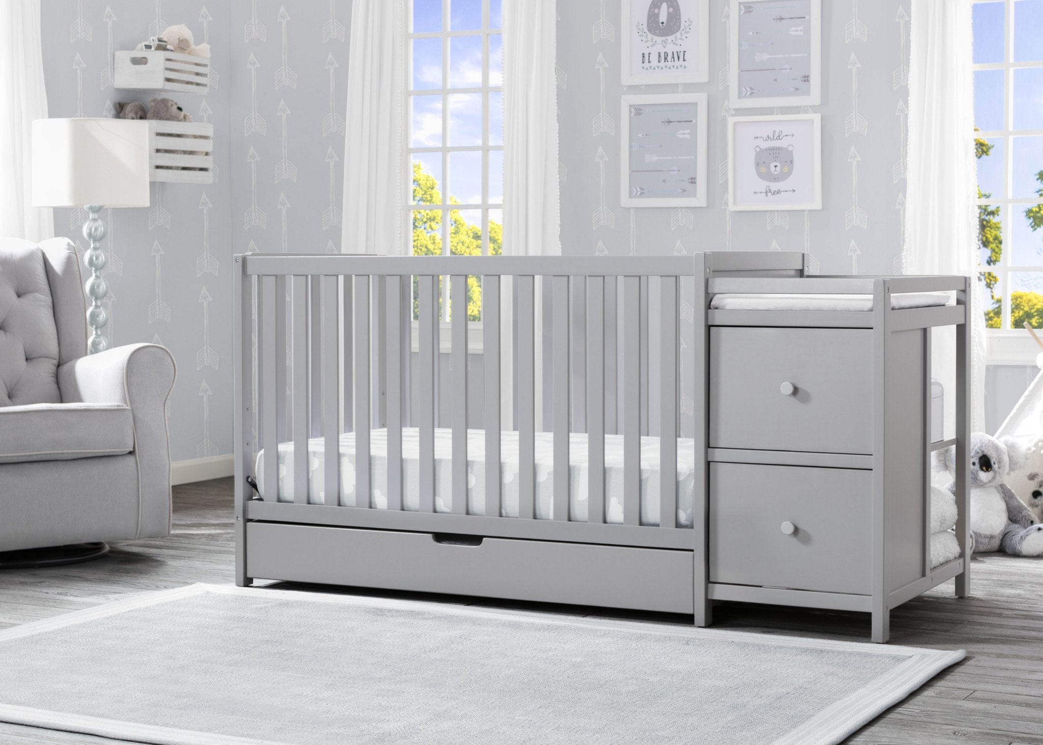 Luna 3-in-1 Convertible Baby Crib with Changing Table and Storage Drawer - Nursery Furniture for Newborns & Toddlers - Perfect for Small Spaces & Modern Nurseries
