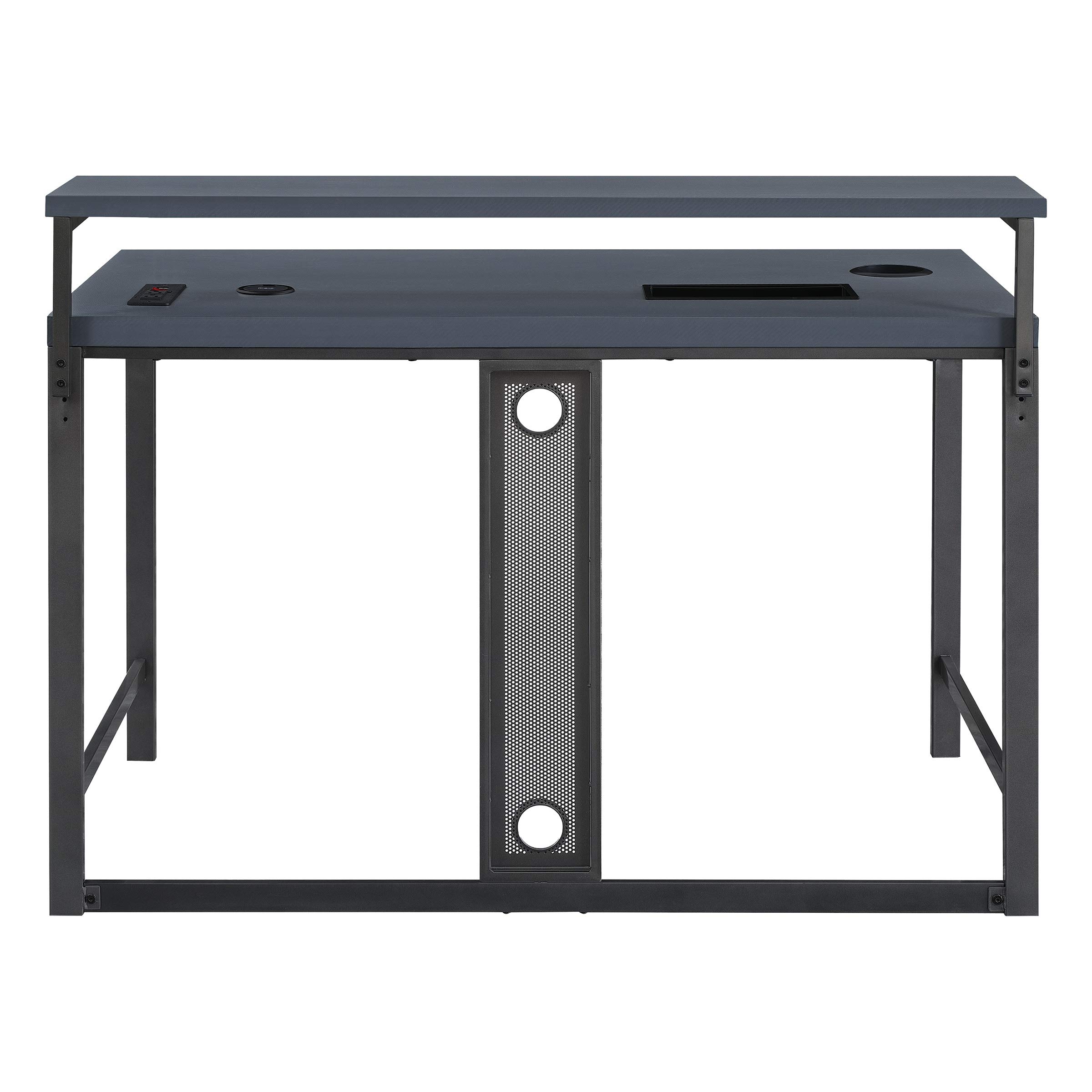 OSP Home Furnishings Reload Gaming Desk with Wireless Charging, USB Power Hub & RGB LED Lights - Remote Control, Matte Grey Carbon Fiber Surface | Perfect for PC Gaming Setup, Home Office & Streaming Station