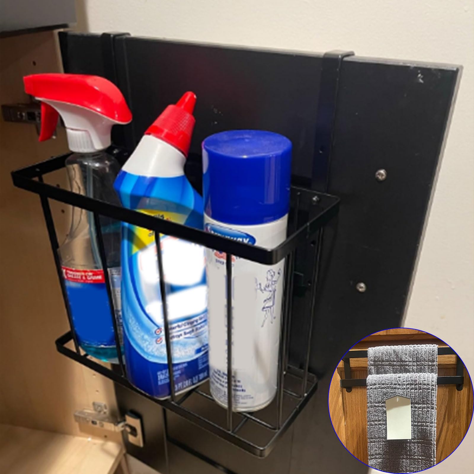 2 Pack Kitchen Cabinet Door Organizer with Towel Bar & 4 S-Hooks - Space Saving Storage for Cutting Boards, Spices & Utensils - Perfect for Pantry, Bathroom & Small Kitchen Organization