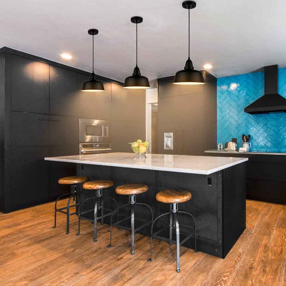 3 Pack Matte Black Industrial Pendant Lights for Kitchen Island - Modern Hanging Fixtures for Dining Room, Bar Counter & Home Decor