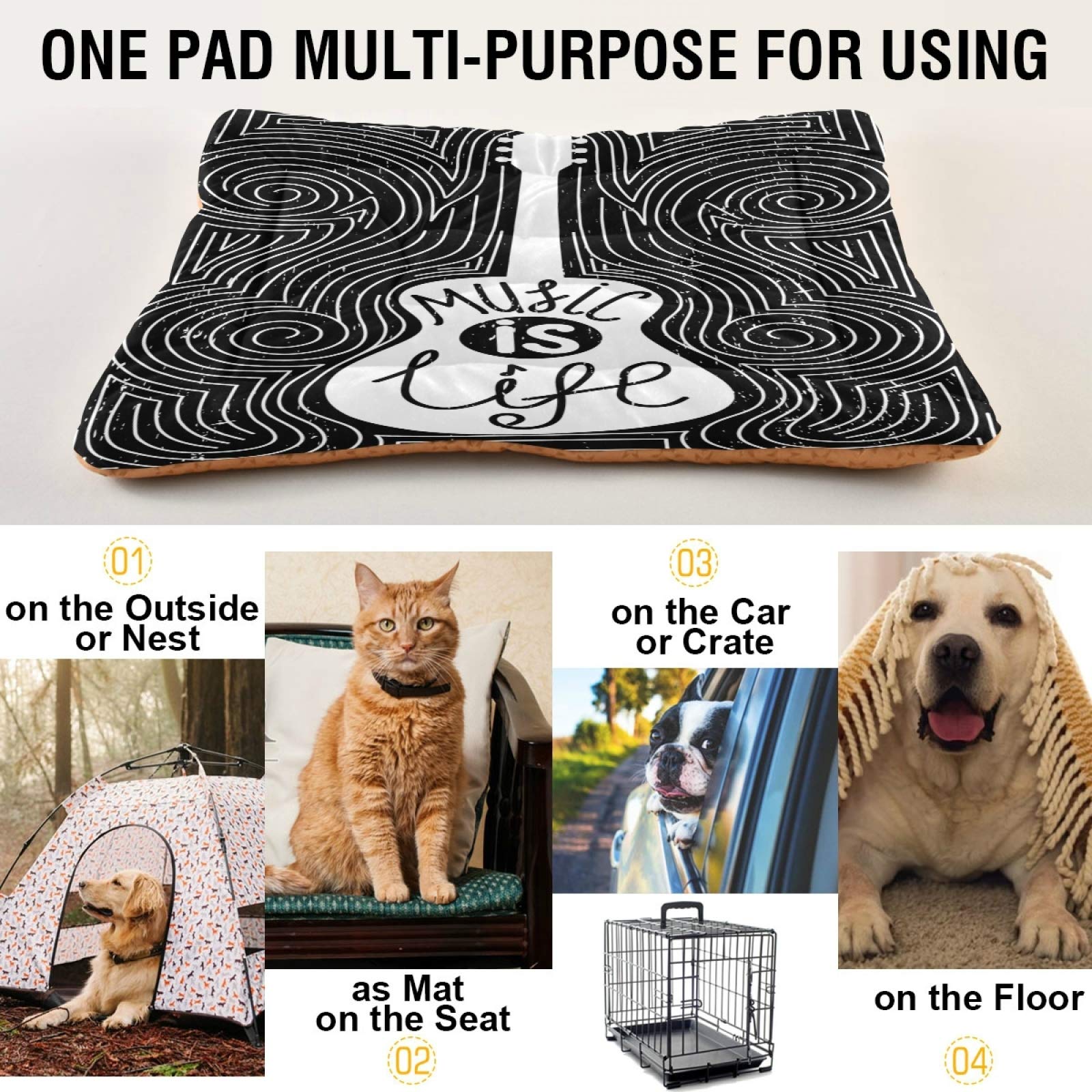 Music is Life Guitar-Shaped Pet Bed - Ultra Soft & Comfortable Rectangle Dog Bed for Small, Medium & Large Dogs (36x24in) - Calming Cat & Dog Bed for Living Room, Bedroom & Pet Nursery