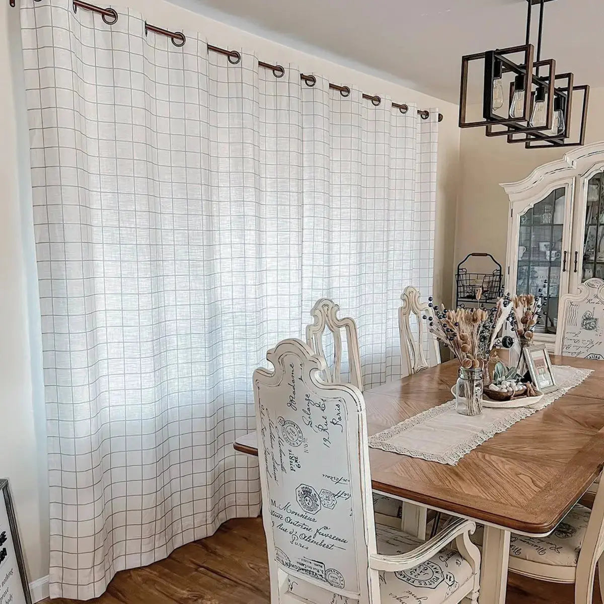 Stefana Silver Print Linen Curtains with Grommet Top - Elegant Window Drapes for Living Room, Bedroom & Dining Room Decor