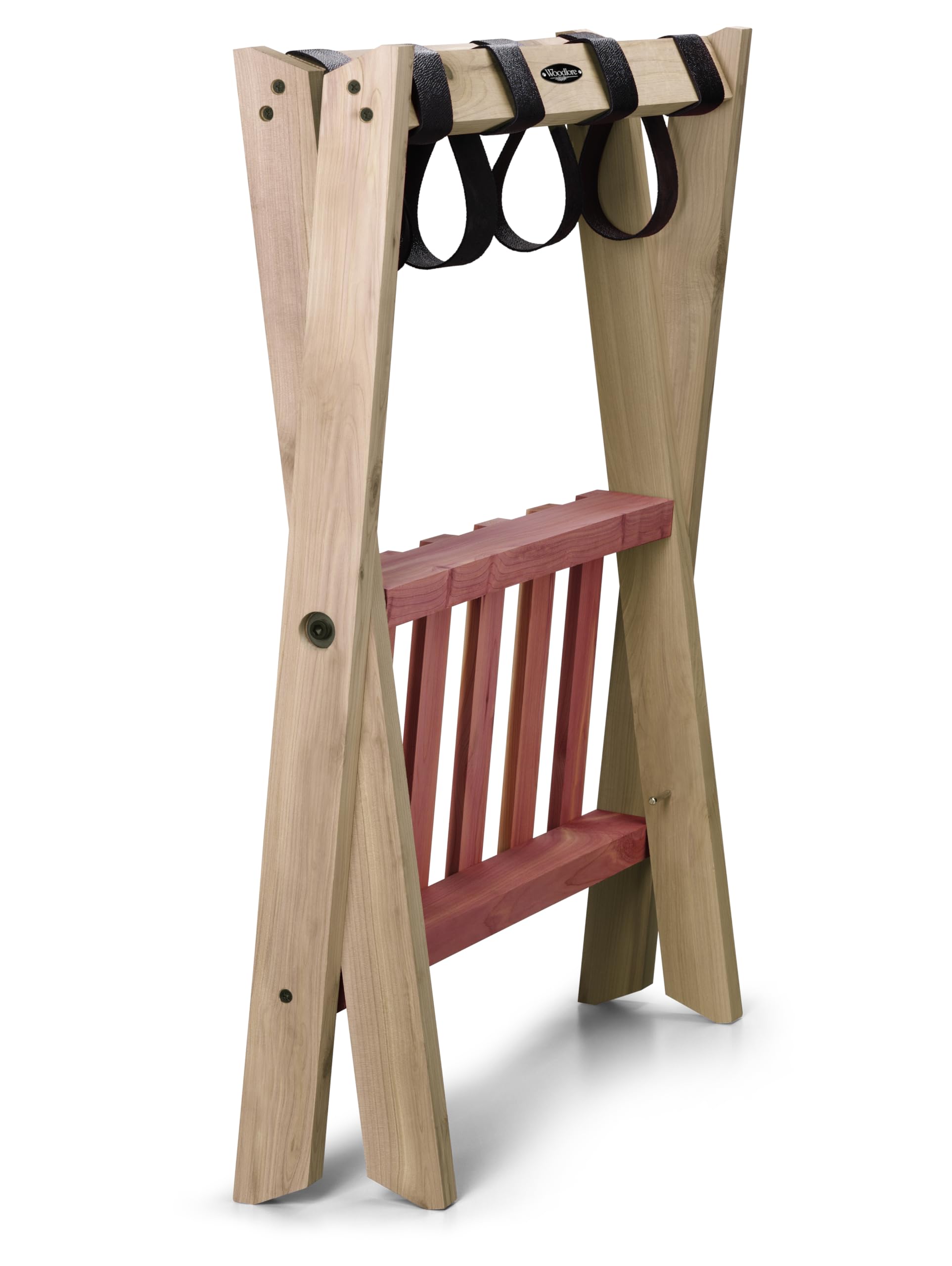 Woodlore Luggage Rack with Shoe Shelf - Sturdy Bedroom Organizer for Guest Rooms & Home Storage - Made in USA - Perfect for Hotels, Dorms and Small Space Organization