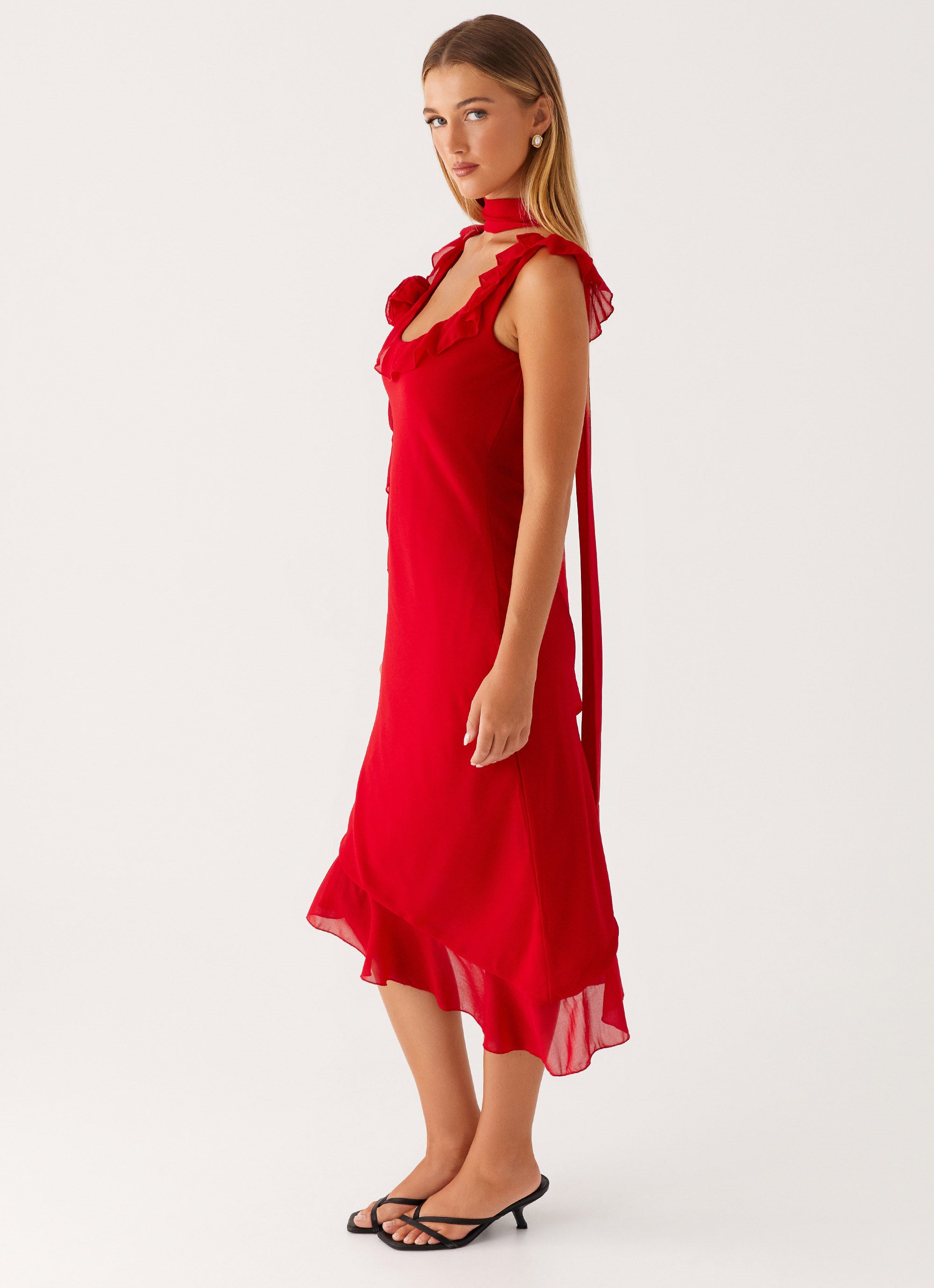 Fariday Women's Midi Dress - Flowy A-Line Summer Dress with Short Sleeves, Red (Perfect for Casual Outings, Beach Vacations & Date Nights)