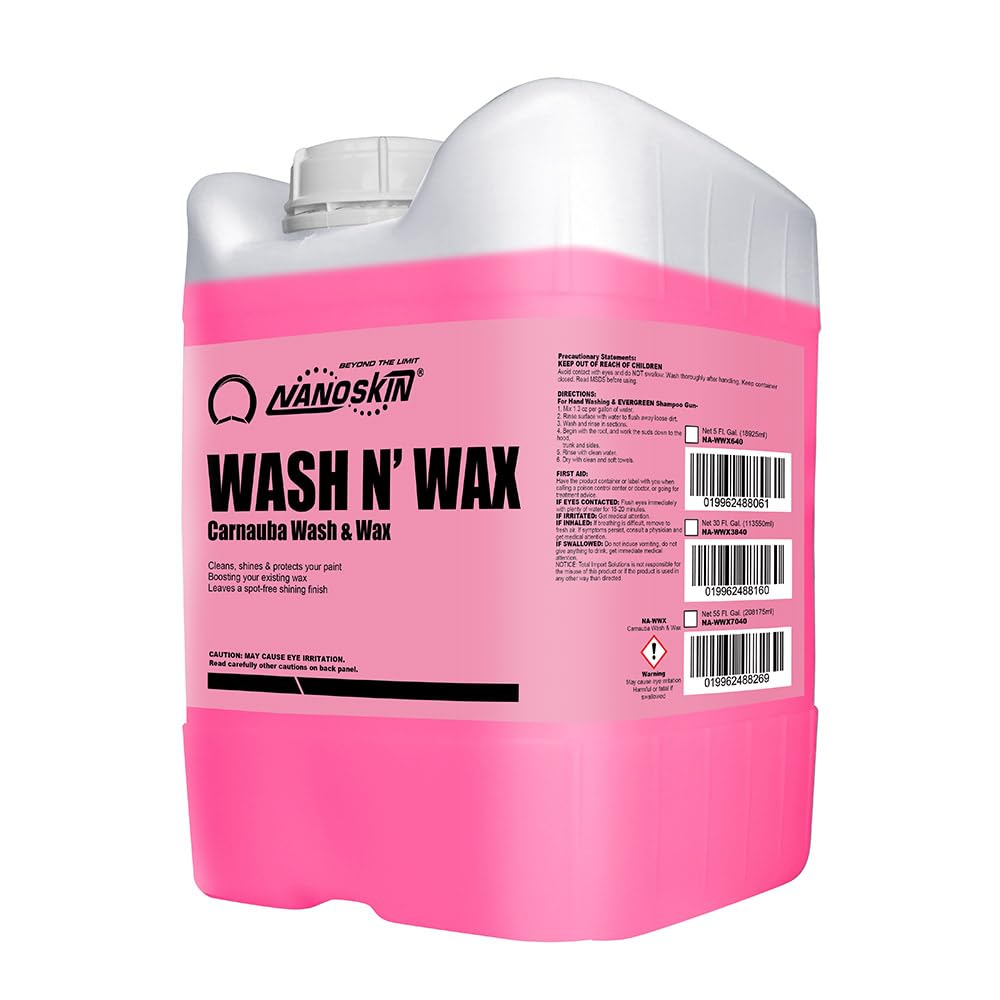 Nanoskin WASH N' WAX with Carnauba 5 Gallon Car Wash Soap - One Step Clean & Shine Formula | Compatible with Foam Cannon, Foam Gun, Bucket Wash & Pressure Washer | Carnauba Wax Protection for Cars, Trucks & SUVs | Perfect for Detailing, Auto Wash & Paint Protection