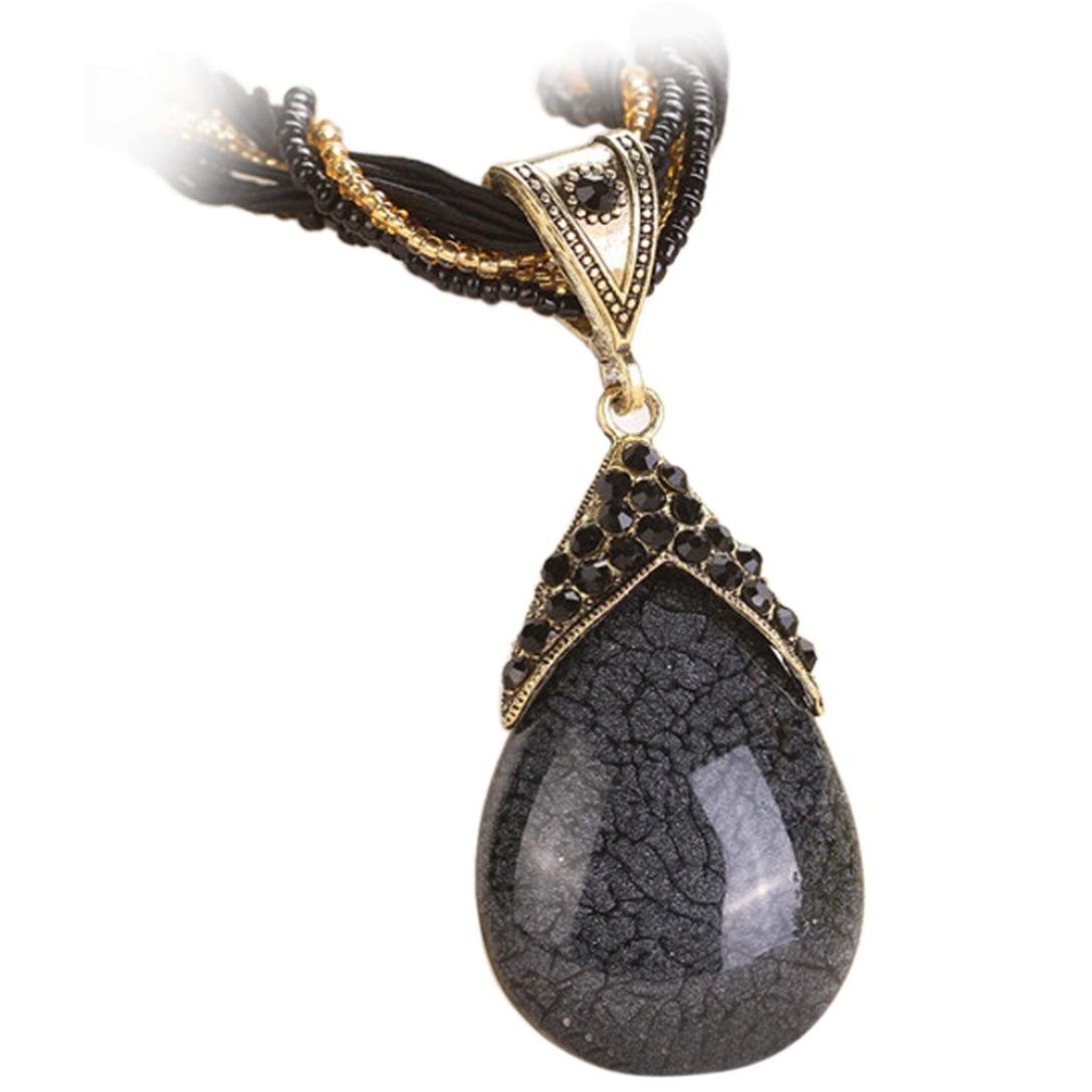 Vintage Glass Cabochon Water Drops Necklace for Women - Bohemian Style Pendant Chain Jewelry, Romantic Gift for Her | Perfect for Weddings, Date Nights & Boho Fashion