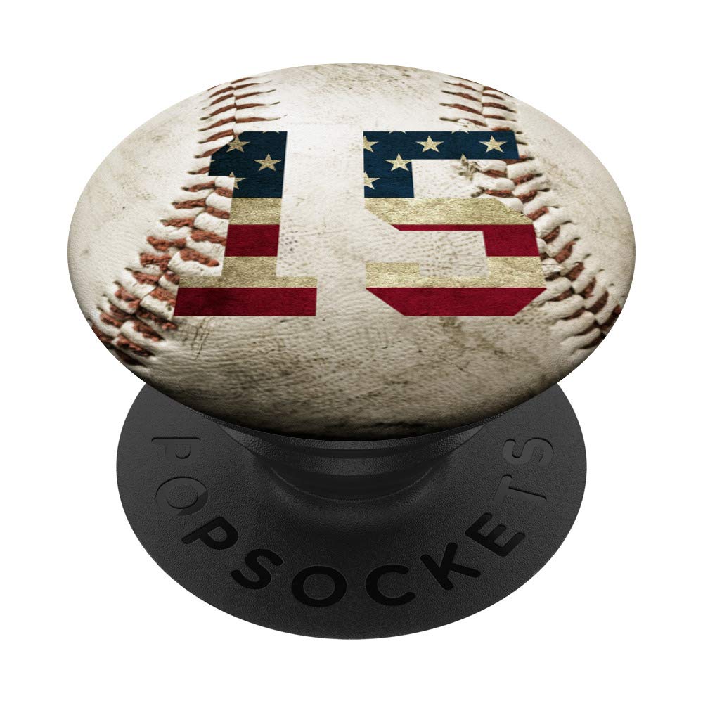 USA Flag Baseball Number 15 Phone Stand - Swappable PopGrip for iPhone, Samsung & Tablets | Perfect for Baseball Fans, Patriotic Decor & Phone Support