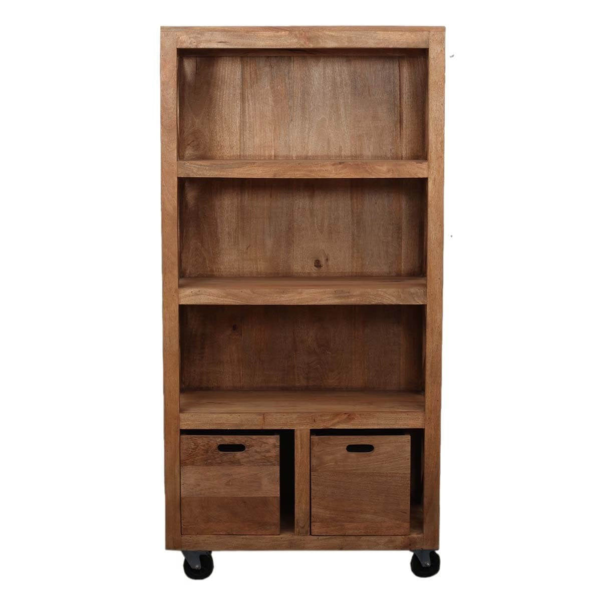 Modern Rustic Solid Wood Farmhouse Bookcase with 4 Open Shelves - Perfect for Living Room, Home Office, and Bedroom Storage & Organization