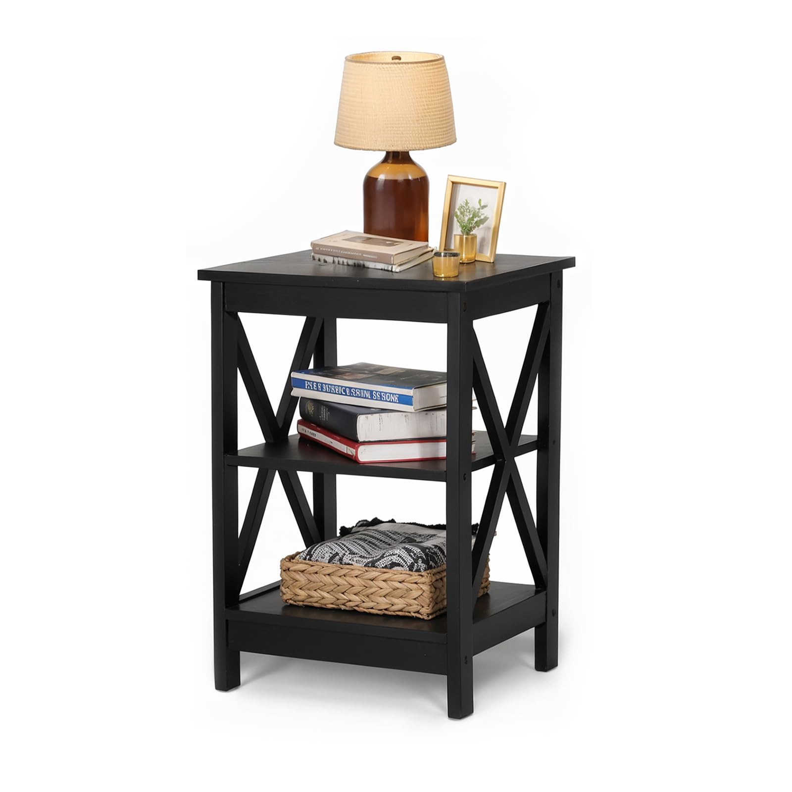 MAISON ARTS Black End Tables Set of 2 - 3-Tier Modern Nightstands for Living Room & Bedroom, Farmhouse Small Side Tables - Perfect for Coffee Storage, Reading Lamps, and Bedside Essentials