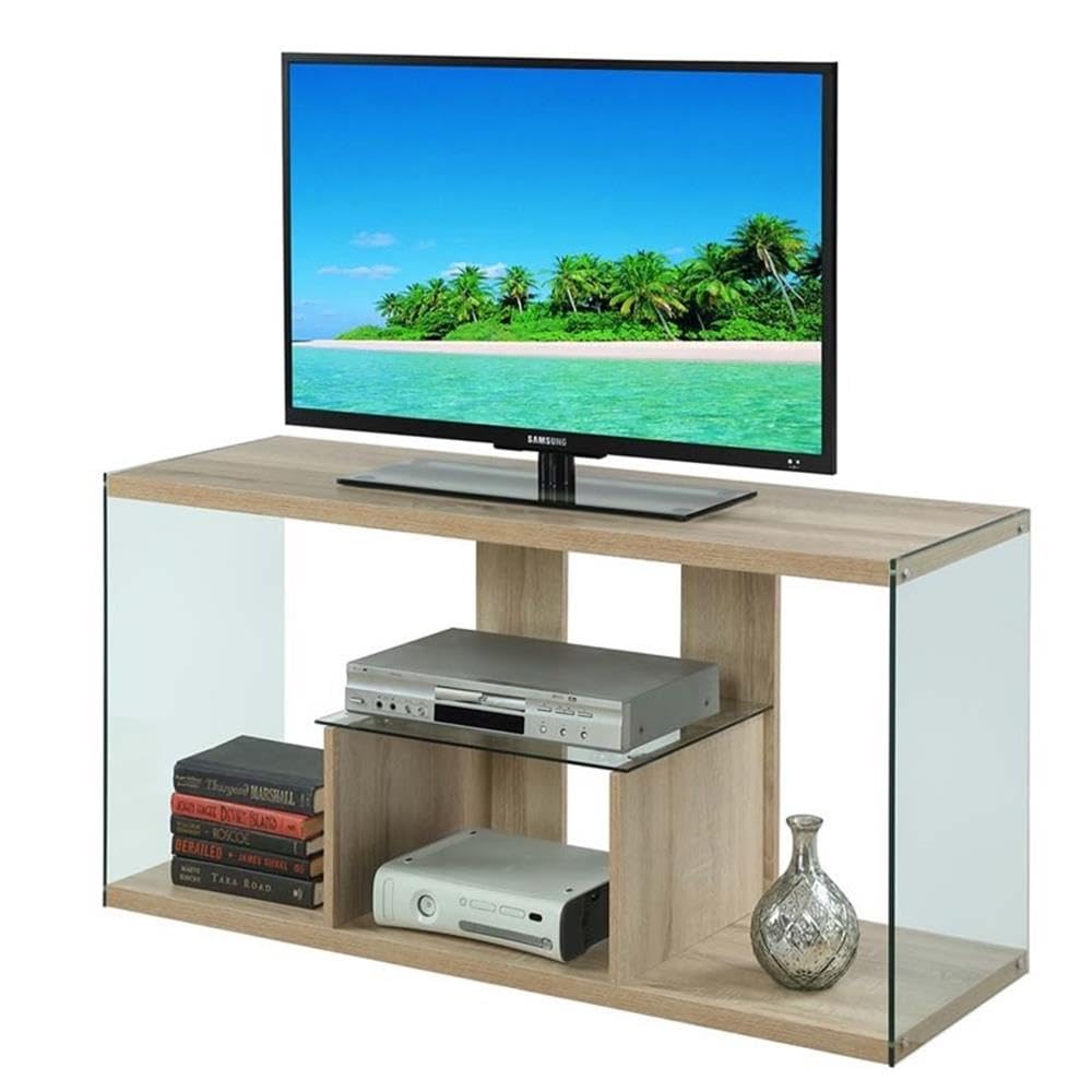 Pemberly Row 50 Inch TV Stand Entertainment Center Console - Weathered White Finish for Living Room, Bedroom & Home Theater Setup