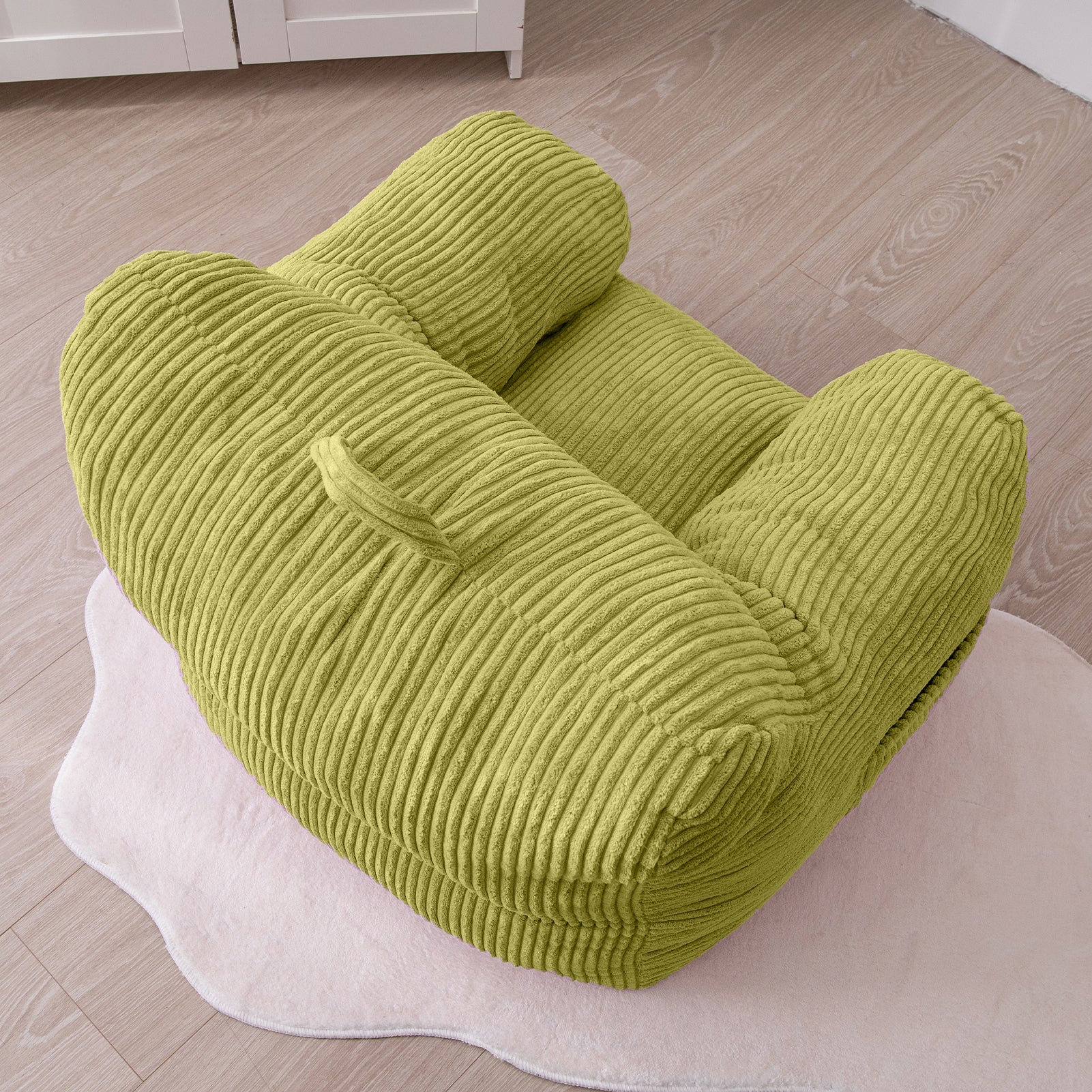 MAXYOYO Kids Bean Bag Chair - Soft Corduroy Bean Bag Couch with Armrests for Children's Bedroom, Playroom & Dorm (Green) - Perfect for Reading, Gaming & Relaxing
