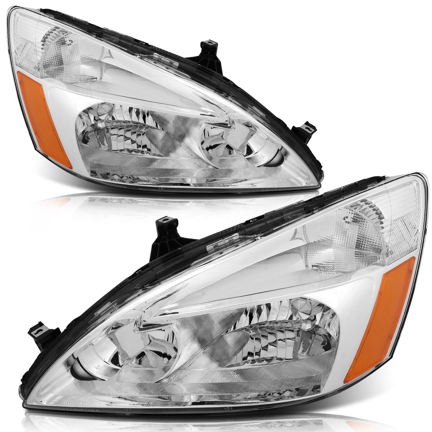 SCITOO Headlight Assembly Compatible with Honda Accord 2003-2007 - Chrome Housing, Amber Reflector, Clear Lens Replacement - Perfect for Night Driving & Car Restoration Projects