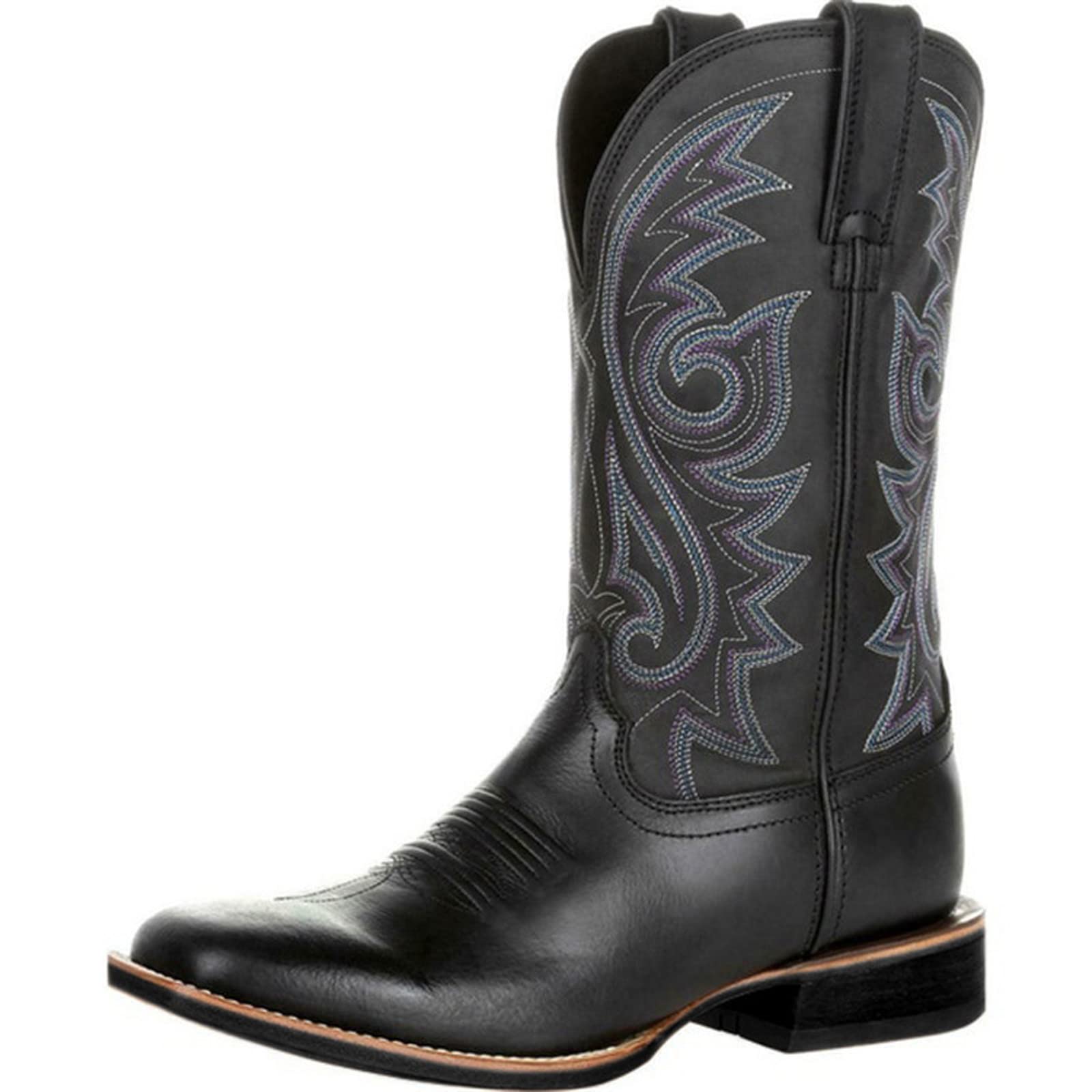 **Men's Western Cowboy Boots - Retro Embroidered Wide Toe Mid-Calf Chelsea Boots with Thick Sole | Perfect for Rodeo, Country Music Festivals & Casual Wear**