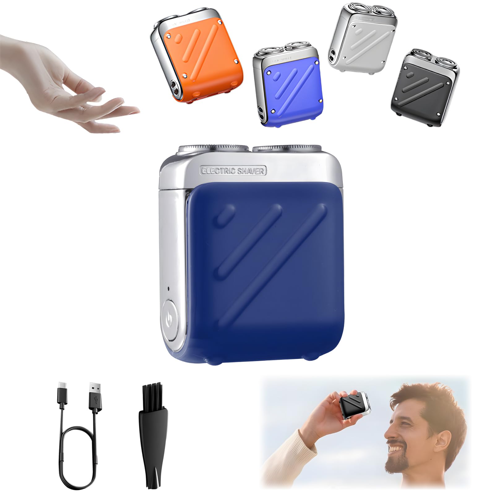 R-12 Mini Portable Electric Beard Shaver - USB Rechargeable Travel Razor with Suitcase Design, One-Button Operation & Long Battery Life for Men - Perfect for Home, Business Trips & On-the-Go Grooming (Blue)