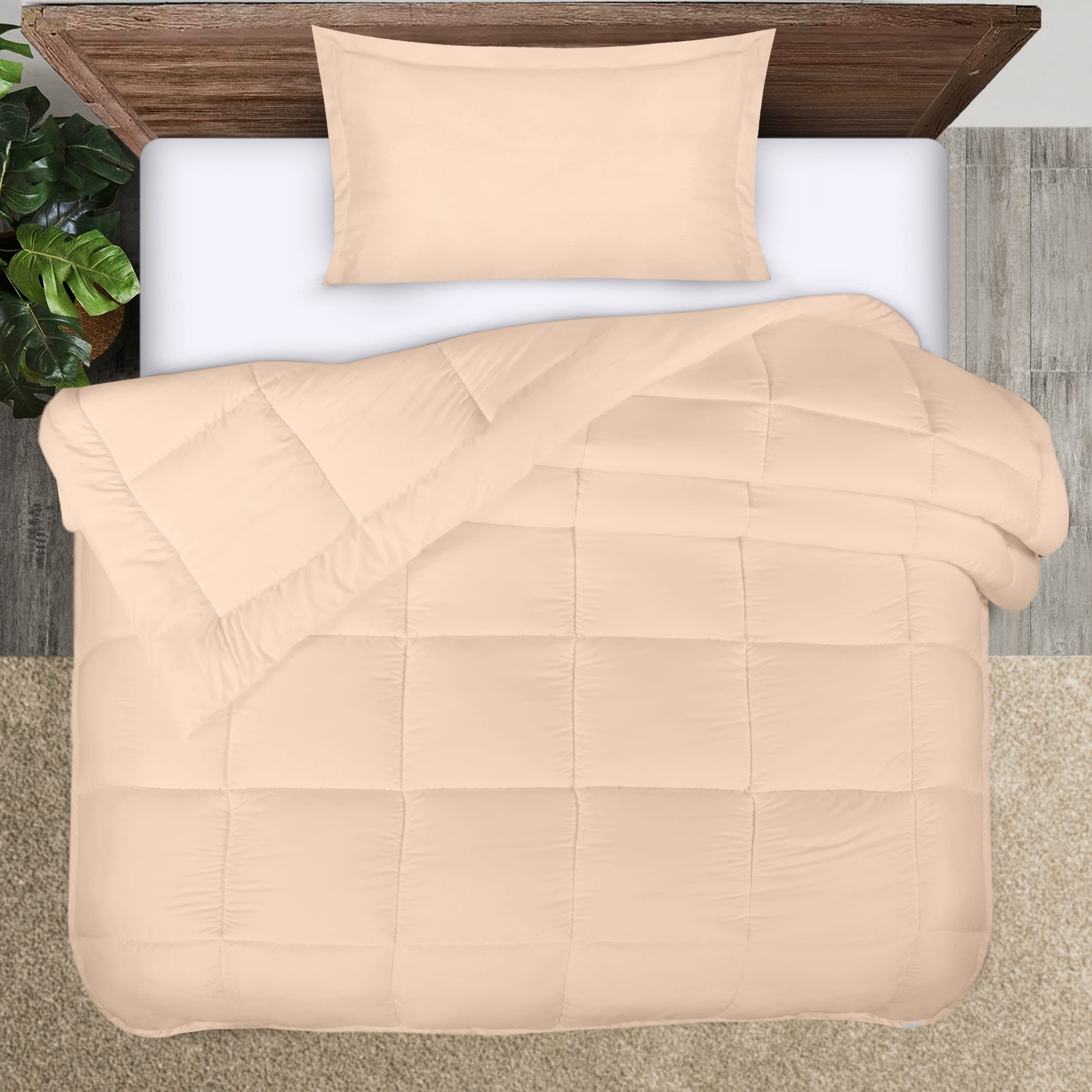Utopia Bedding Twin Comforter Set for Kids - Down Alternative Beige Bedding with 1 Pillow Sham | Soft, Comfortable & Machine Washable | Perfect for Kids' Bedrooms, Dorms & Sleepovers