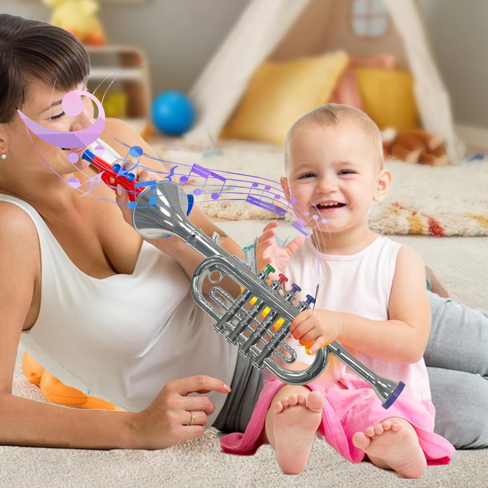 Kids Musical Toy Trumpet - Educational Pretend Play Saxophone Instrument for Toddlers & Preschoolers | Safe Plastic Simulation Trumpet for Early Childhood Music Learning, Birthday Gifts & Classroom Activities