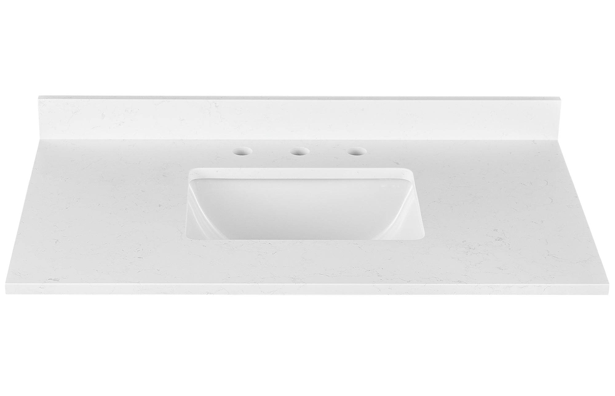 Amalfi 37W x 22D White Engineered Marble Bathroom Vanity Top with Rectangular Undermount Sink - Perfect for Modern Bathroom Renovations and Home Upgrades