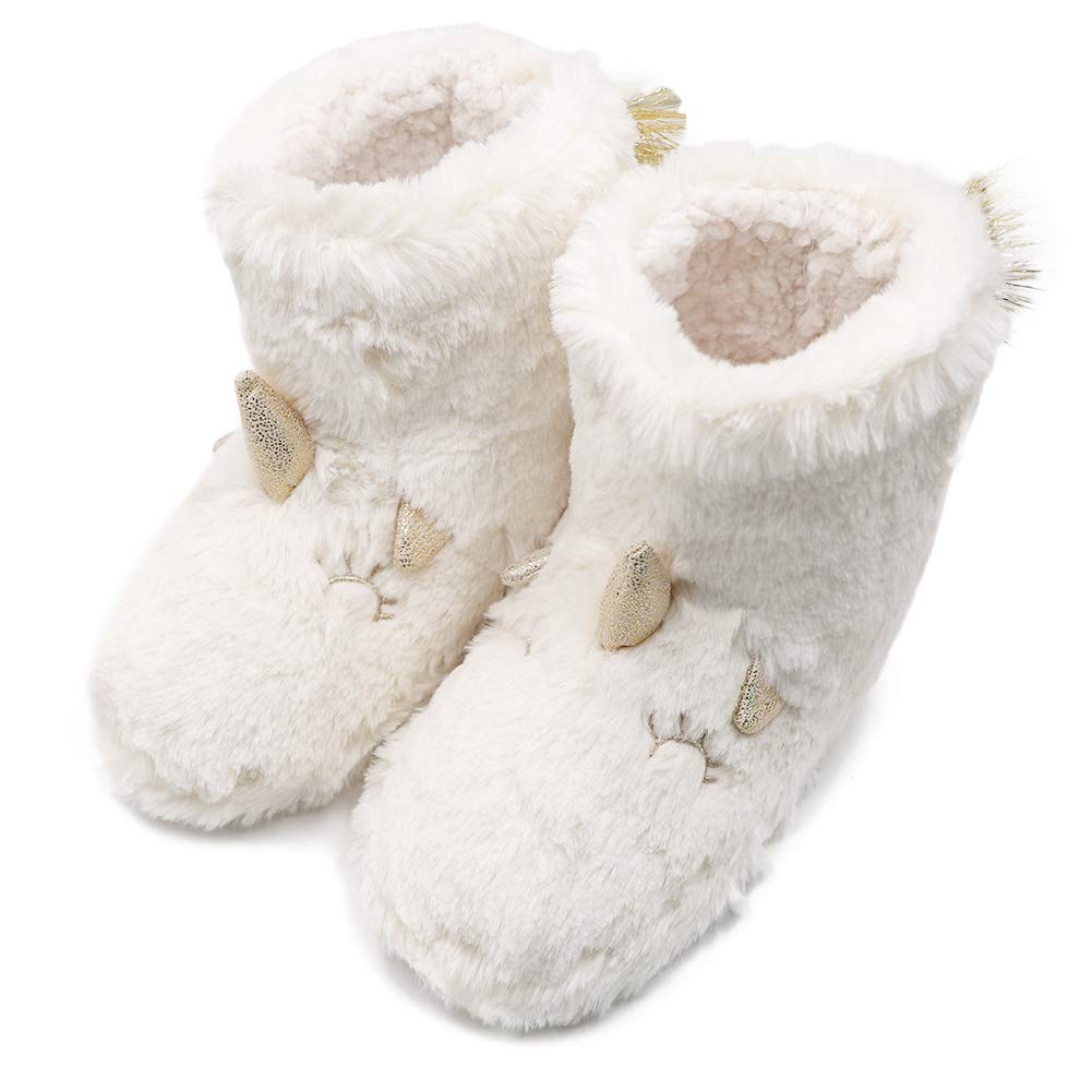 Unicorn Rainbow Slippers for Boys & Girls - Winter Warm Plush Fleece Booties for Toddler, Little & Big Kids - Indoor & Outdoor Slip-on Shoes - Perfect for Home, School & Playtime