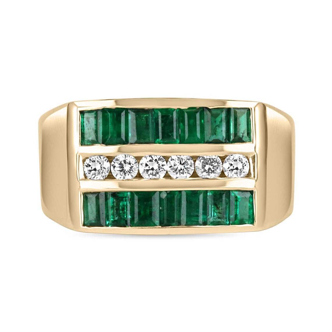 1.84tcw Natural Emerald & Diamond Men's Channel Set Ring 14K Gold - Elegant Wedding Band, Anniversary Gift for Him, Perfect for Special Occasions & Everyday Wear