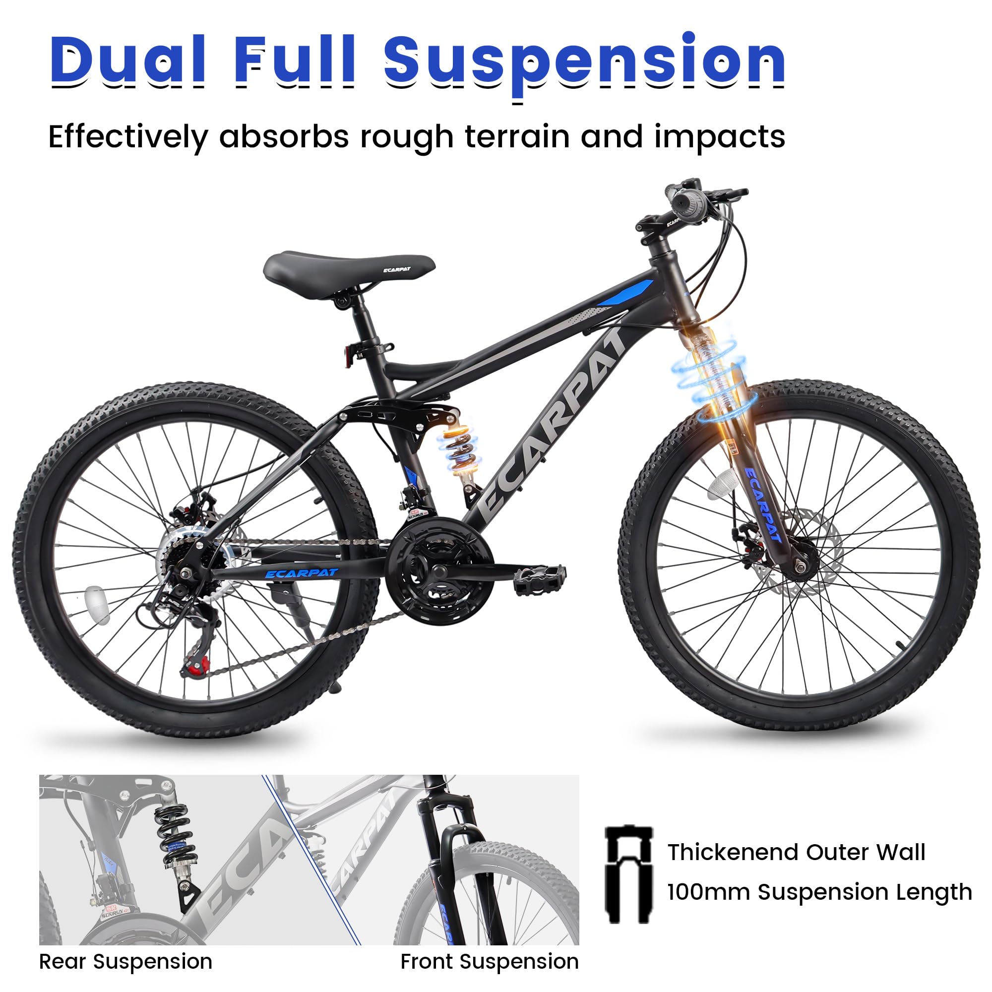 **24/26/27.5 Inch Mountain Bike for Men & Women - 21-Speed Dual Disc Brake, Carbon Steel Frame, Front/Dual Suspension - Perfect for Trail, Beach, Snow, Commuting & City Riding - Ideal Birthday Gift**