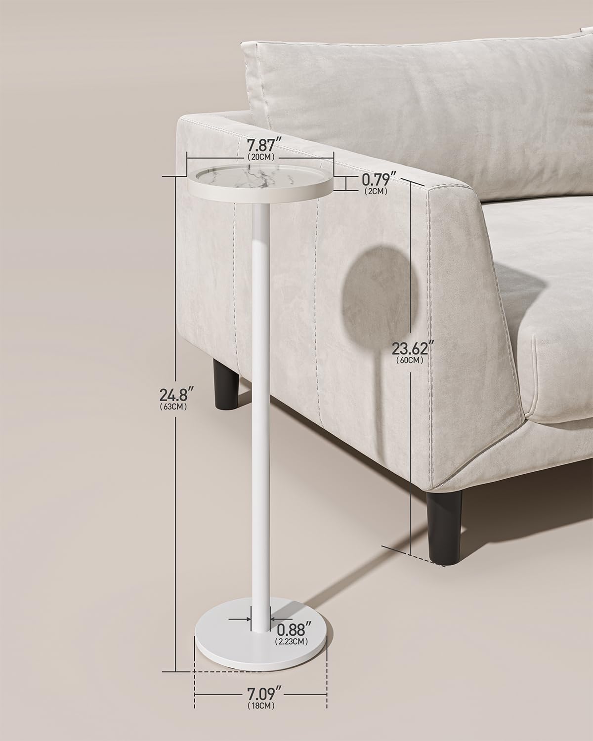 White Faux Marble Round Cocktail Table with Metal Base - Small Pedestal Side Table for Living Room, Bedroom, or Office - Perfect Drink Table for Compact Spaces & Home Decor