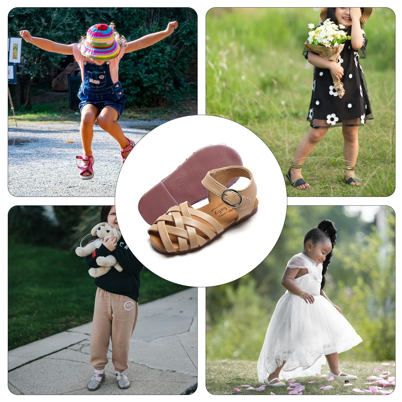 SEAUR Girls' Sandals for Toddlers & Kids - Soft PU Leather Flat Sandals for Baby Boys & Girls - Comfortable Summer Outdoor Shoes for Beach, Park & Playground