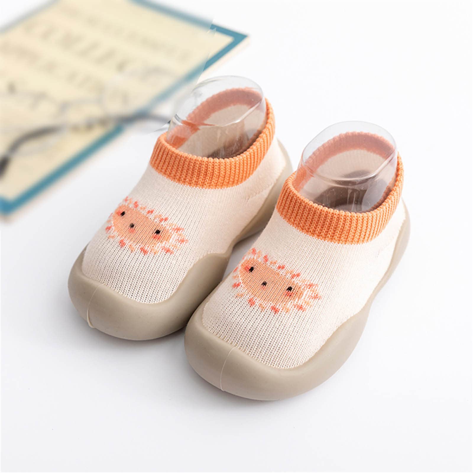 **Non-Slip Fleece Baby Socks with Animal Cartoon Design - Warm Floor Shoes for Toddlers (6-12 Months, Orange) - Perfect for Indoor Play, Crawling & First Steps**