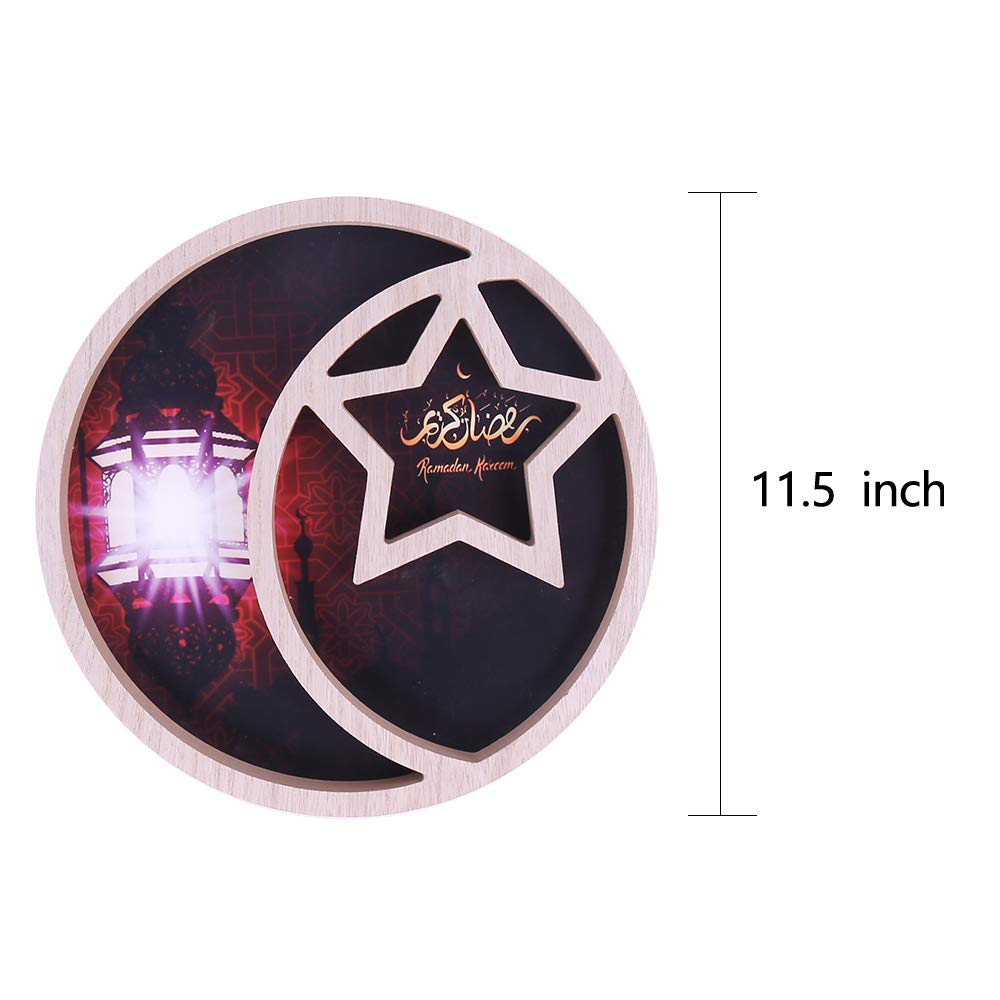 Ramadan Kareem Wooden Serving Tray - Moon & Star Shaped Dessert Platter with Crescent Design for Eid Mubarak - Islamic Gift, Muslim Party Decor, Home Table Centerpiece - Perfect for Iftar Gatherings, Eid Celebrations and Holiday Entertaining