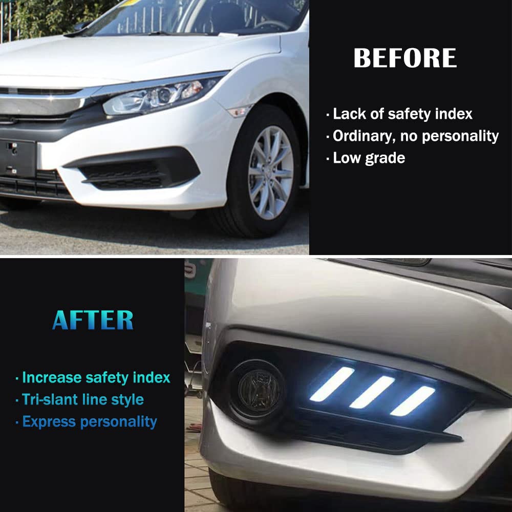 2016-2018 Honda Civic LED Fog Lights with Amber Turn Signal - DRL Daylight Running Lamps Replacement Kit with Bezel (HDCV16) | Perfect for Night Driving & Enhanced Visibility