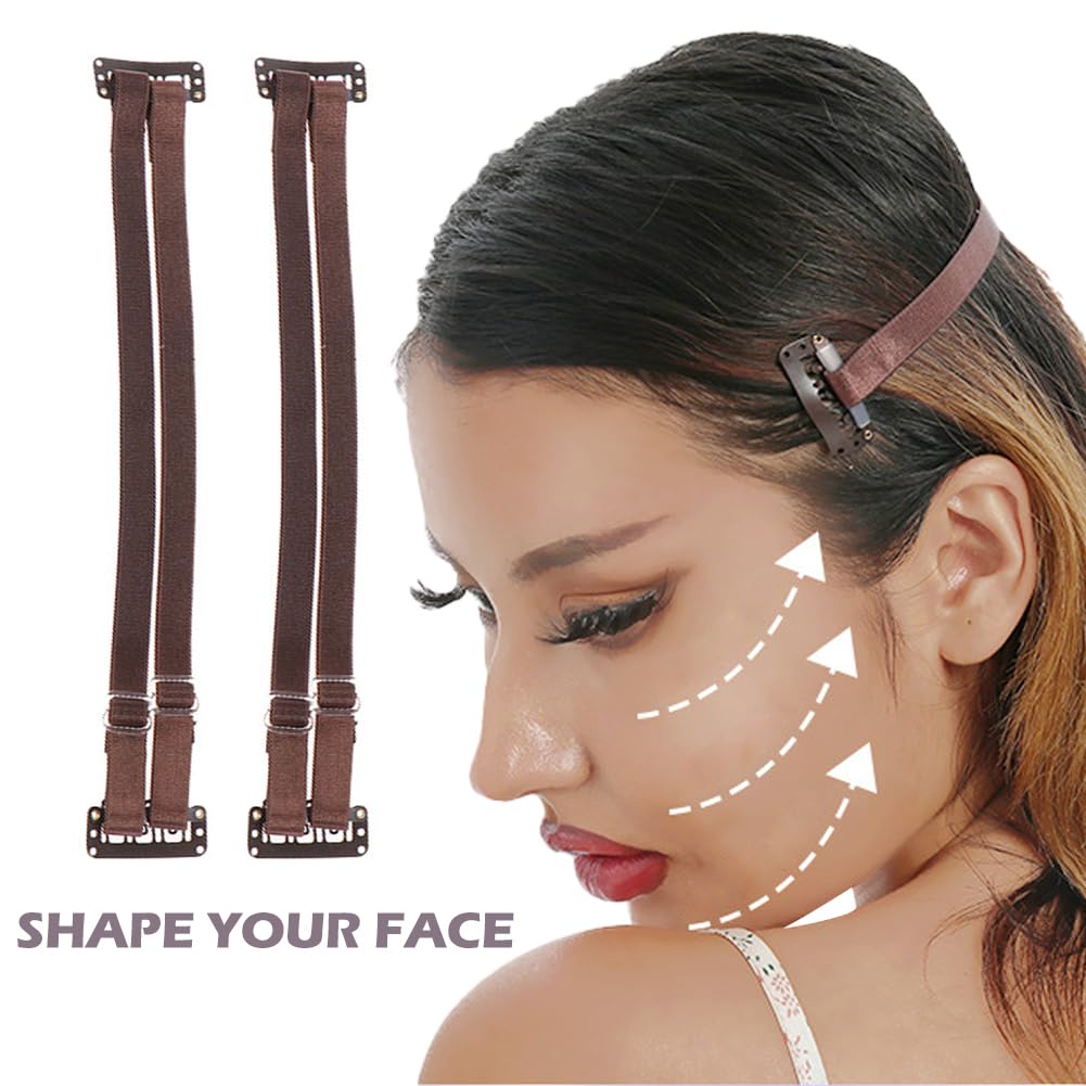 2 PCS Invisible Face Lift Tape with Bands & Hair Clips - Instant Facelift for Sagging Skin, Wrinkles & Double Chin - Reusable Face Lifting Tape for Women (Brown, 7.87-11.81 inch) - Perfect for Weddings, Parties, Photos & Daily Beauty Routine