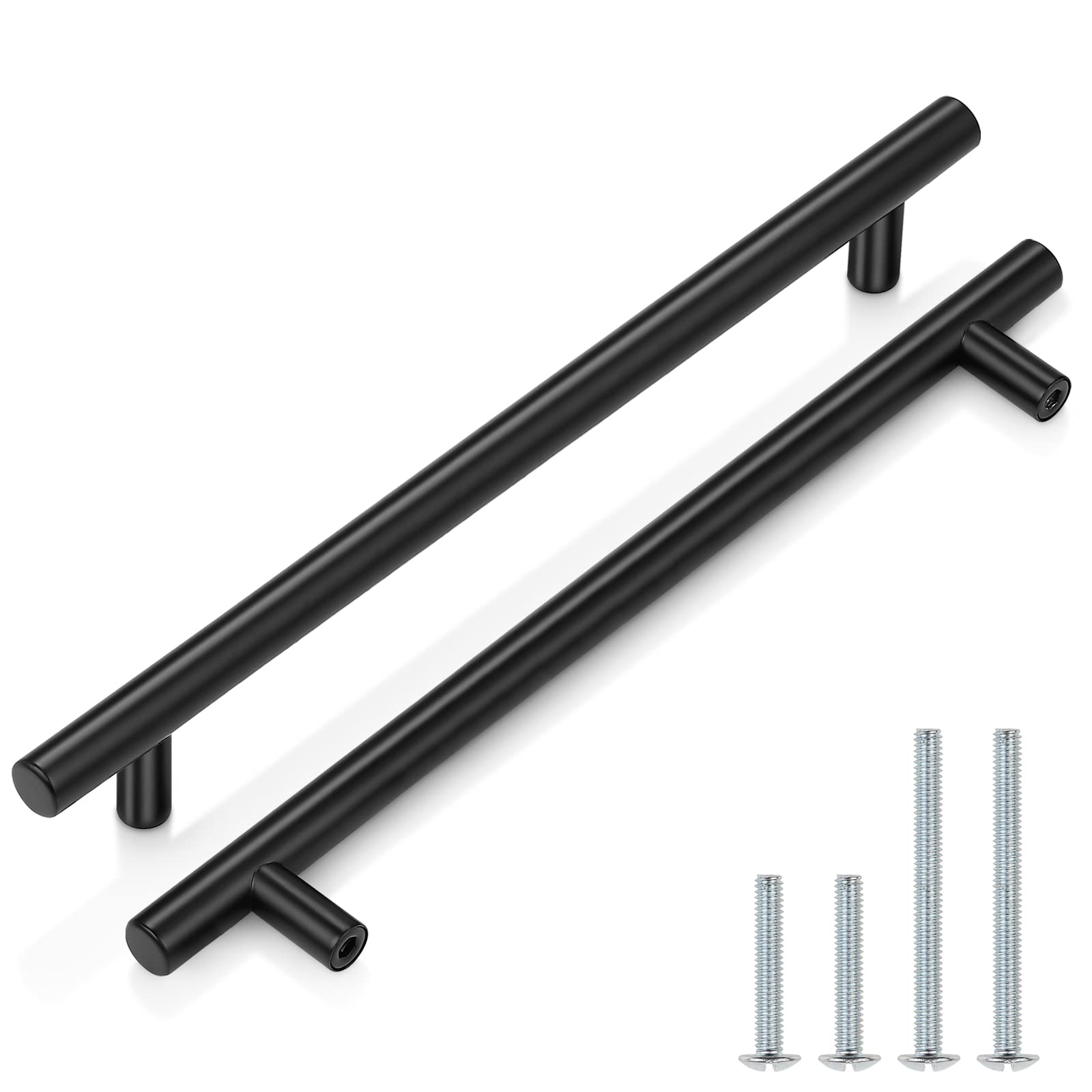 Probrico 50 Pack Matte Black Euro T-Bar Pulls - 10 Inch Hole Center Stainless Steel Cabinet Handles for Kitchen, Bathroom & Bedroom - Durable Drawer Pulls for Modern Cabinetry & Furniture