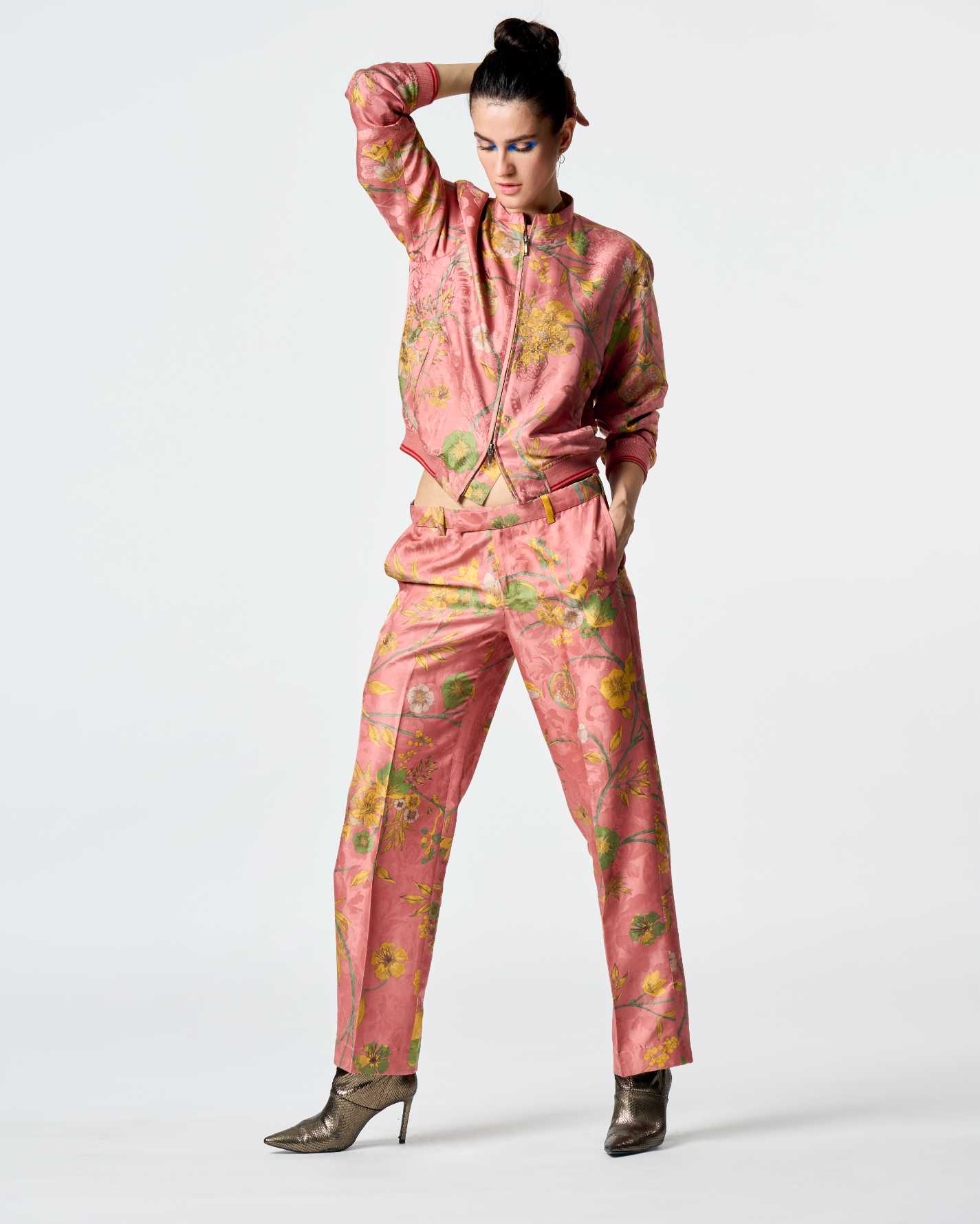 Janbaaz Men's Silk Bomber Jacket with Damask Rose Pattern - Stylish & Lightweight for Casual Wear & Night Out