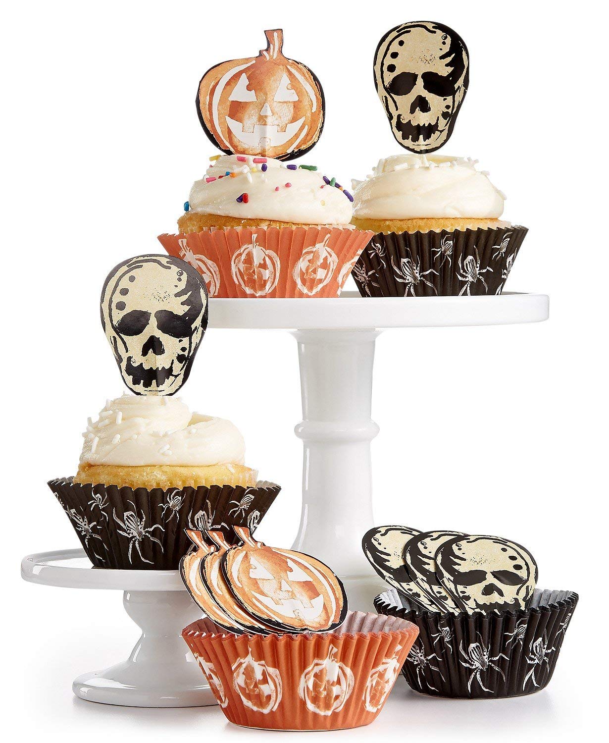 Martha Stewart Halloween Cupcake Liners & Toppers Set - 50 Count, Orange & Black Decorations for Spooky Baking - Perfect for Halloween Parties, Cupcake Decorating, and Holiday Treats