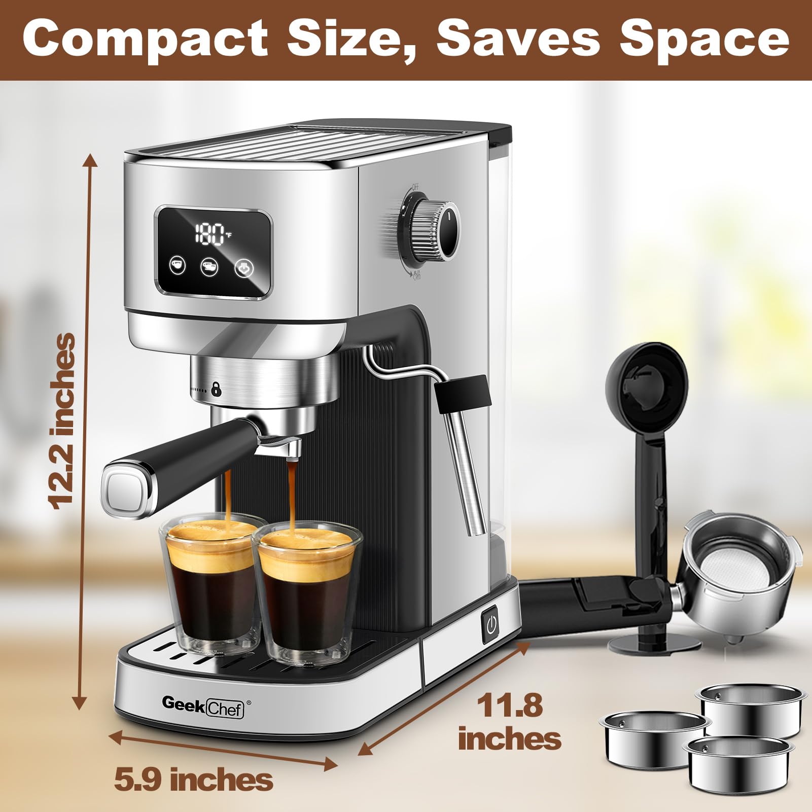 Geek Chef 20 Bar Espresso Machine - Fast Heating Automatic Coffee Maker for Latte & Cappuccino - Perfect for Home, Office & Coffee Shops
