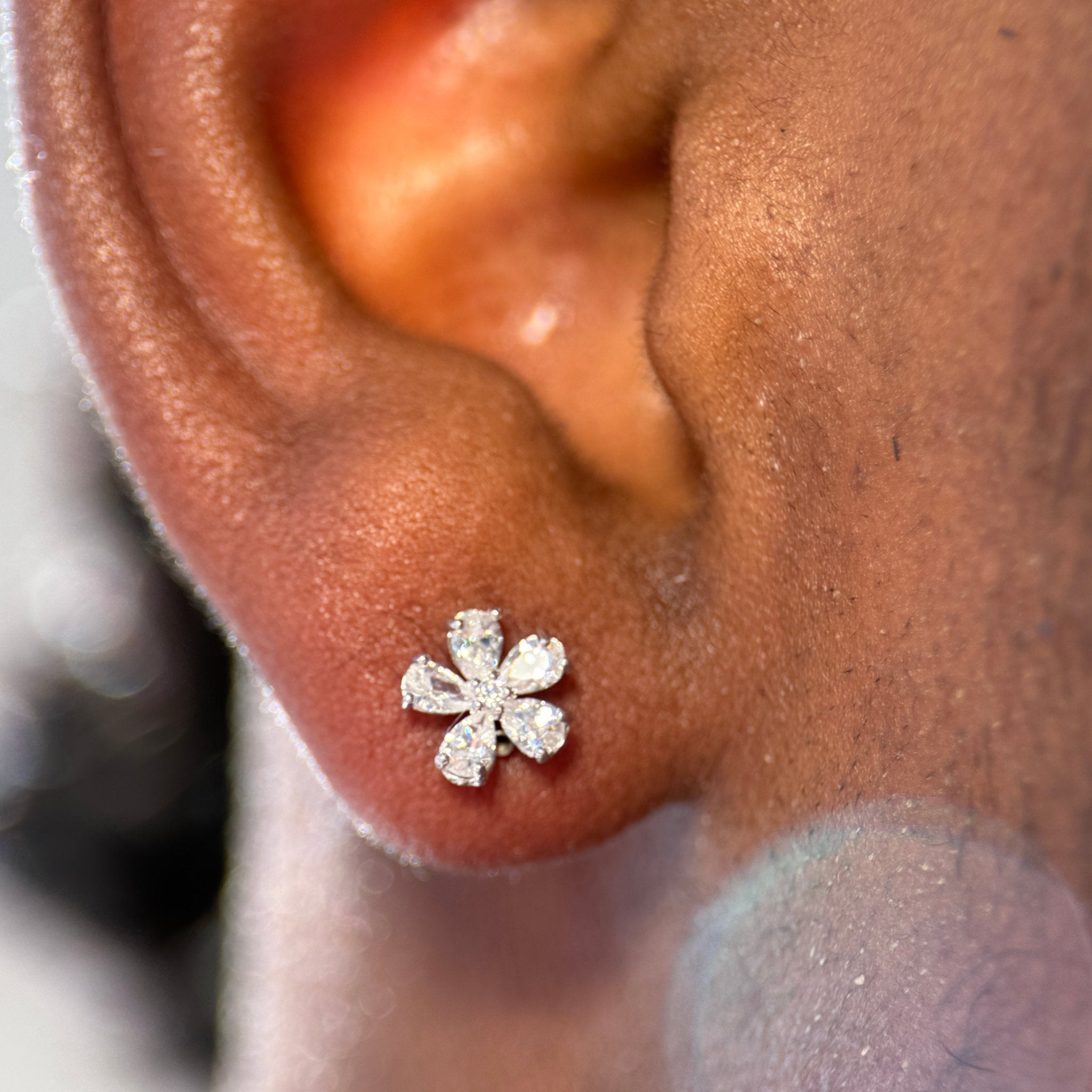 14k White Gold Blooming Flower Flat Back Stud Earrings - Elegant Floral Design for Women, Perfect for Weddings, Parties & Everyday Wear