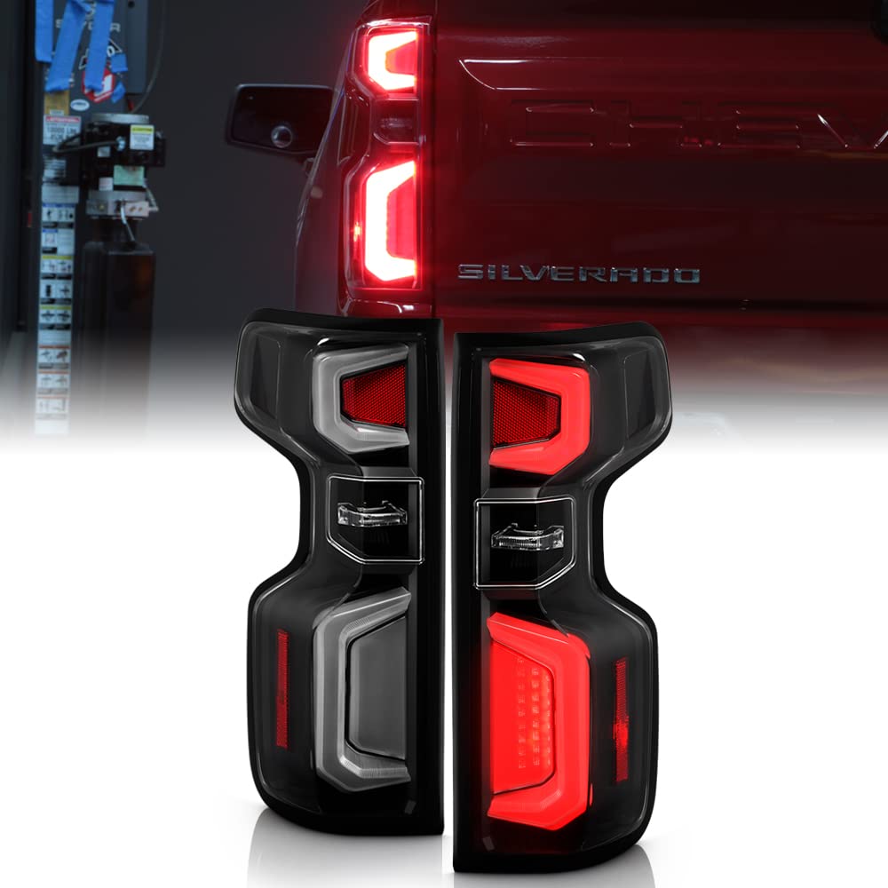 ACANII Black LED Tube Tail Lights Brake Lamps for 2019-2023 Chevy Silverado 1500 - Left & Right Pair - Upgrade Your Truck's Style & Safety for Night Driving & Off-Road Adventures