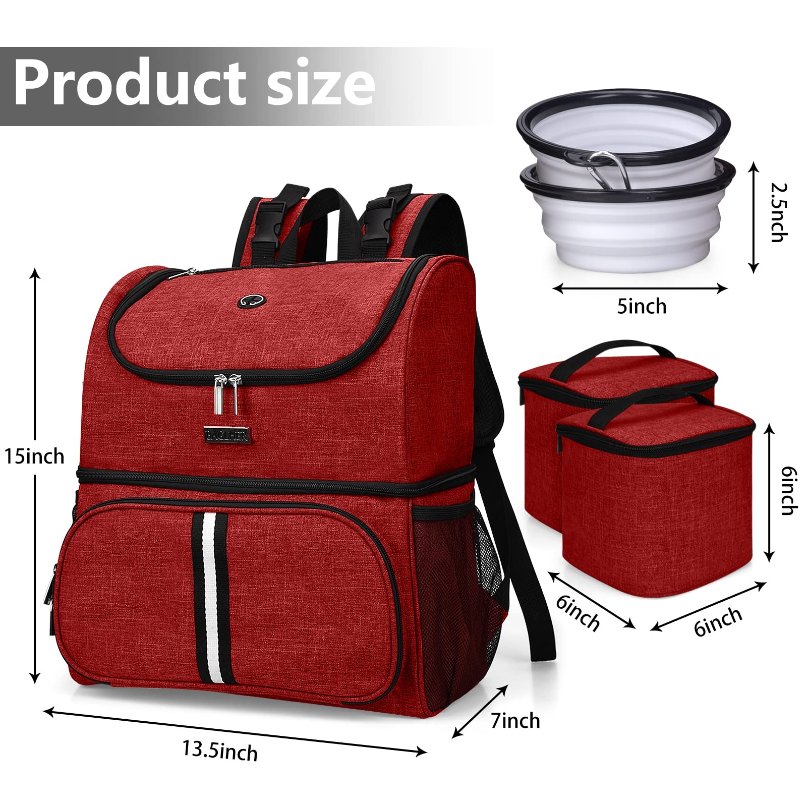 BAGLHER Pet Travel Backpack with Bowls - Double-Layer Pet Supplies for Dogs & Cats - Red