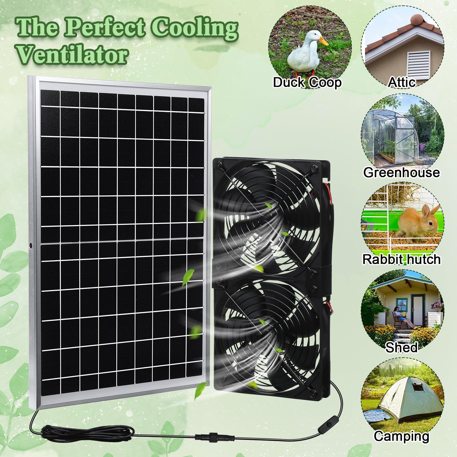 15W Solar Panel Fan Kit - 2 Pcs Waterproof High Speed DC Brushless Exhaust Fans for Attic, Shed, Barn, Chicken Coop & Greenhouse - DIY Cooling Ventilation System (Perfect for Solar Powered Air Circulation in Outdoor Structures)