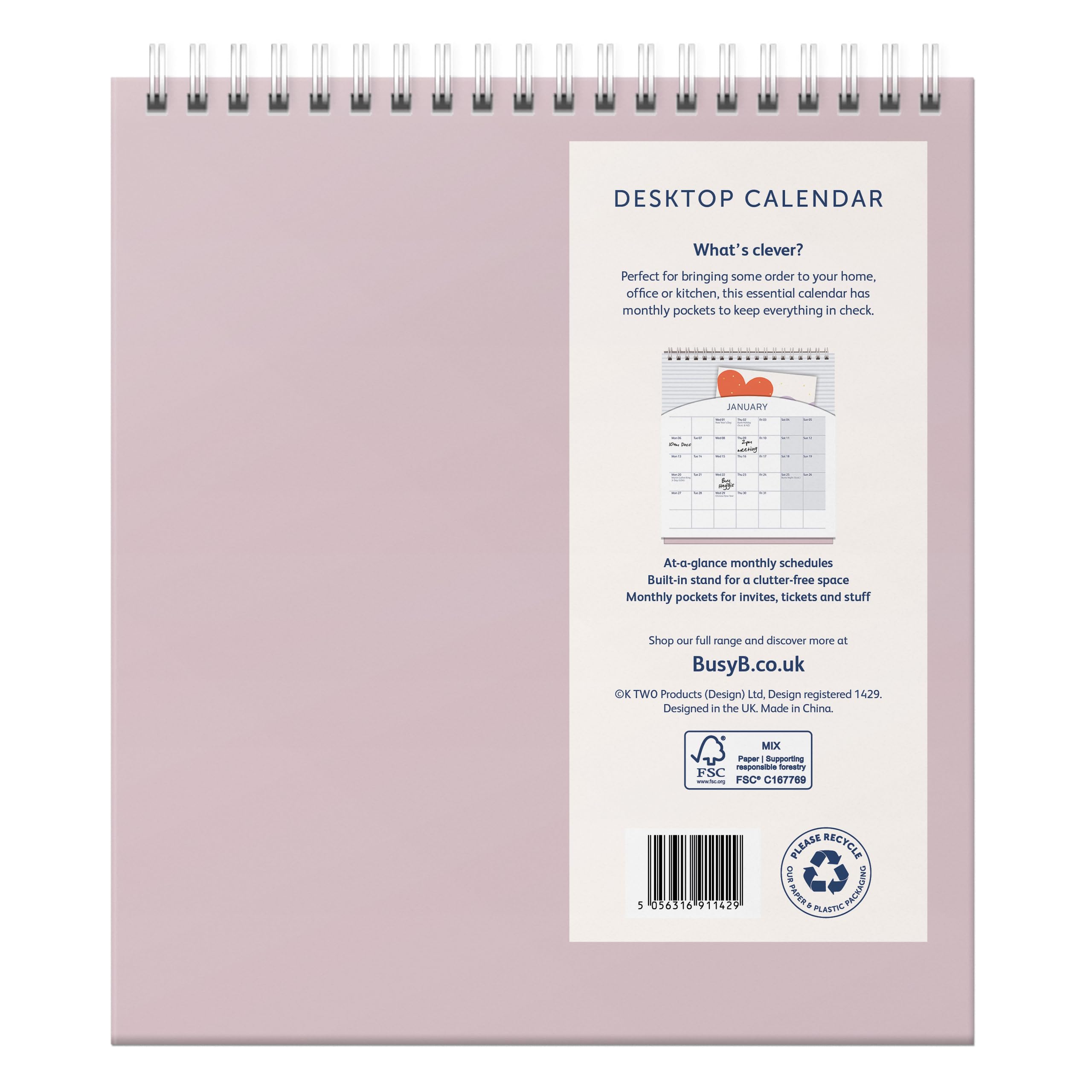 Busy B 2025 Desk Calendar - January to December Monthly Planner with Built-in Stand, Flip-Top Binding & Storage Pockets | A5 Pink Spray Design Office & Home Planner | Perfect for Work Schedules, Bill Tracking & Gift Giving