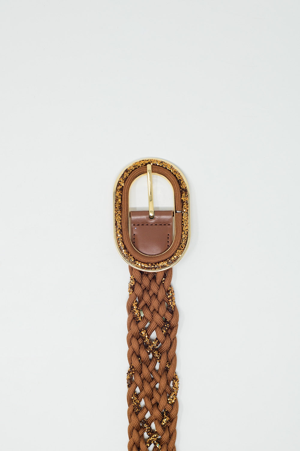 Braided Brown Leather Belt with Interwoven Gold Thread & Oval Buckle – Perfect for Casual, Office, and Formal Outfits