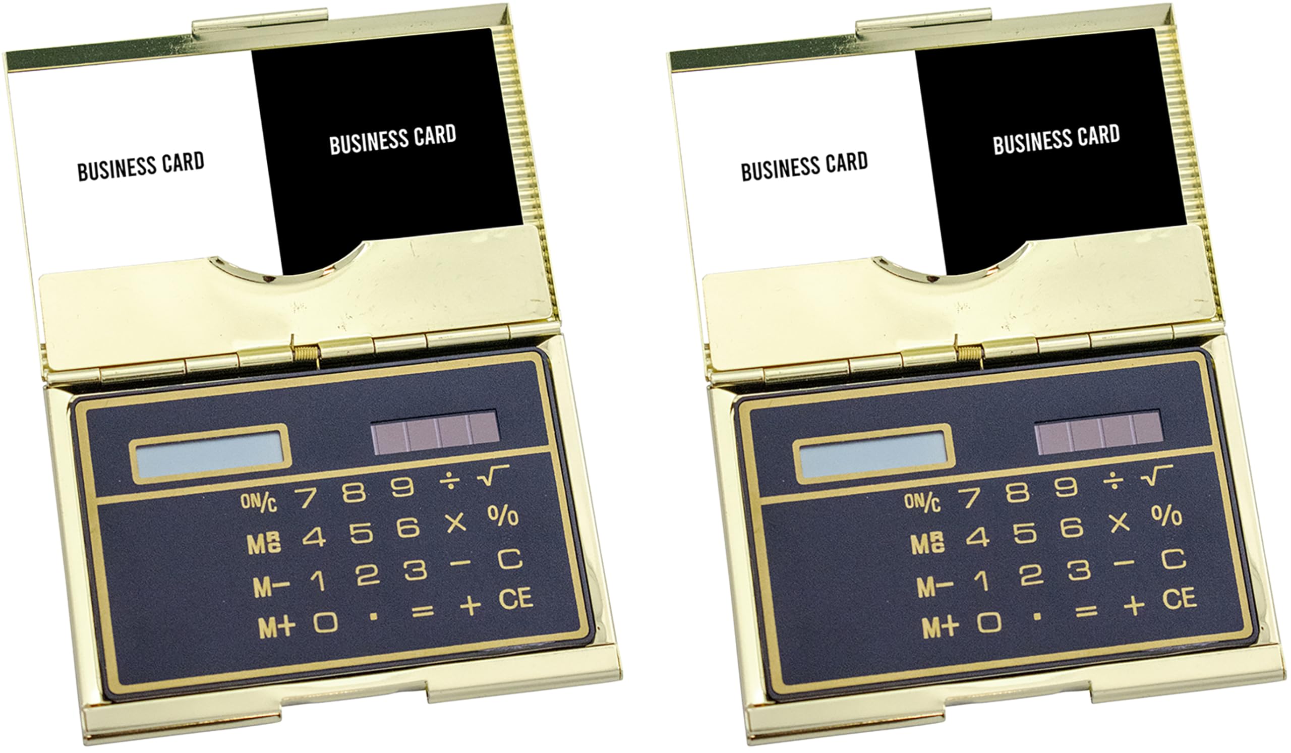 Premium Set of 2 Slim Metal Business Card Holders with Solar Calculator - Gold | Elegant Office Organizer for Professionals, Networking Events & Executive Gifts