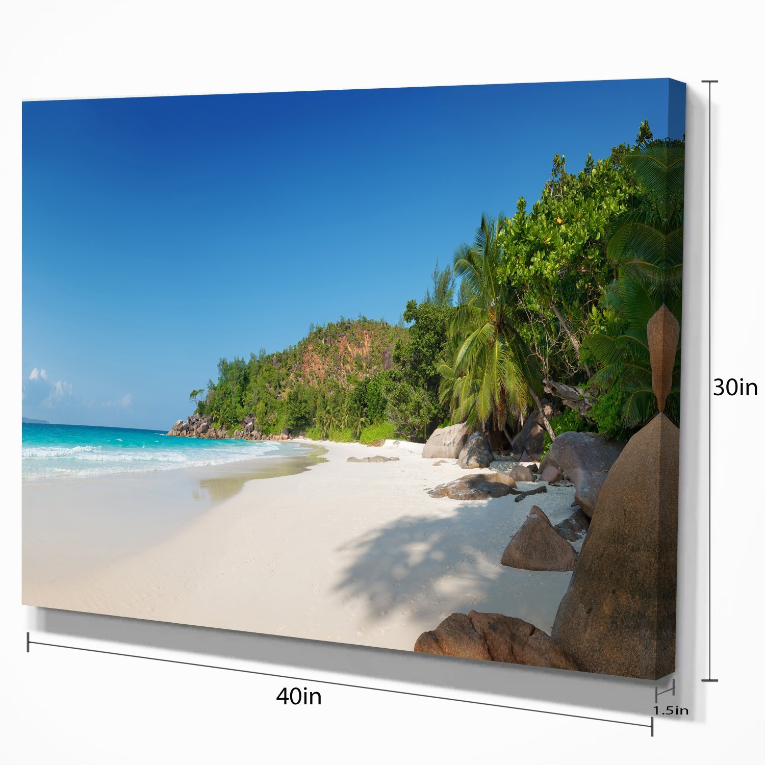 Anse Georgette Beach Light Blue Large Seascape Art Canvas Print - Coastal Wall Decor for Living Room, Bedroom & Office - Ocean Themed Home Decoration