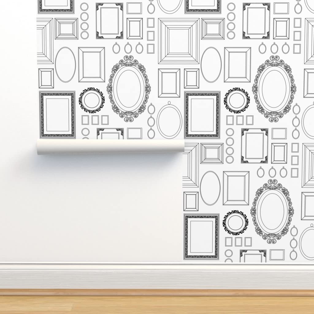 Peel & Stick Wallpaper 9ft x 2ft - Vintage Victorian Style Black & White Frame Art, Removable Self-Adhesive Wallpaper for Living Room, Bedroom & Office Decor | Spoonflower