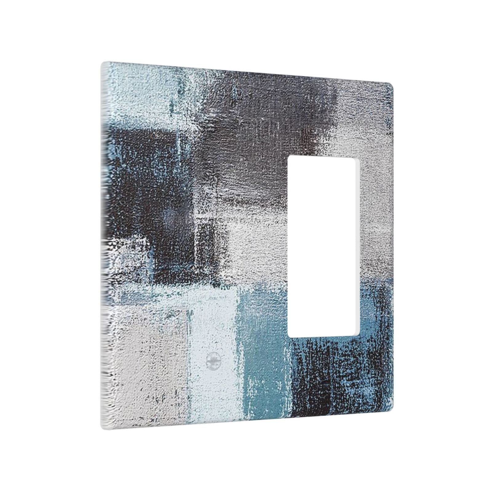 Abstract Blue Gray Black Light Switch Cover - Decorative 2 Gang Blank Rocker Wall Plate - Funny Lightswitch Faceplate 4.5 x 4.5 Inch - Modern Home & Office Decor Upgrade