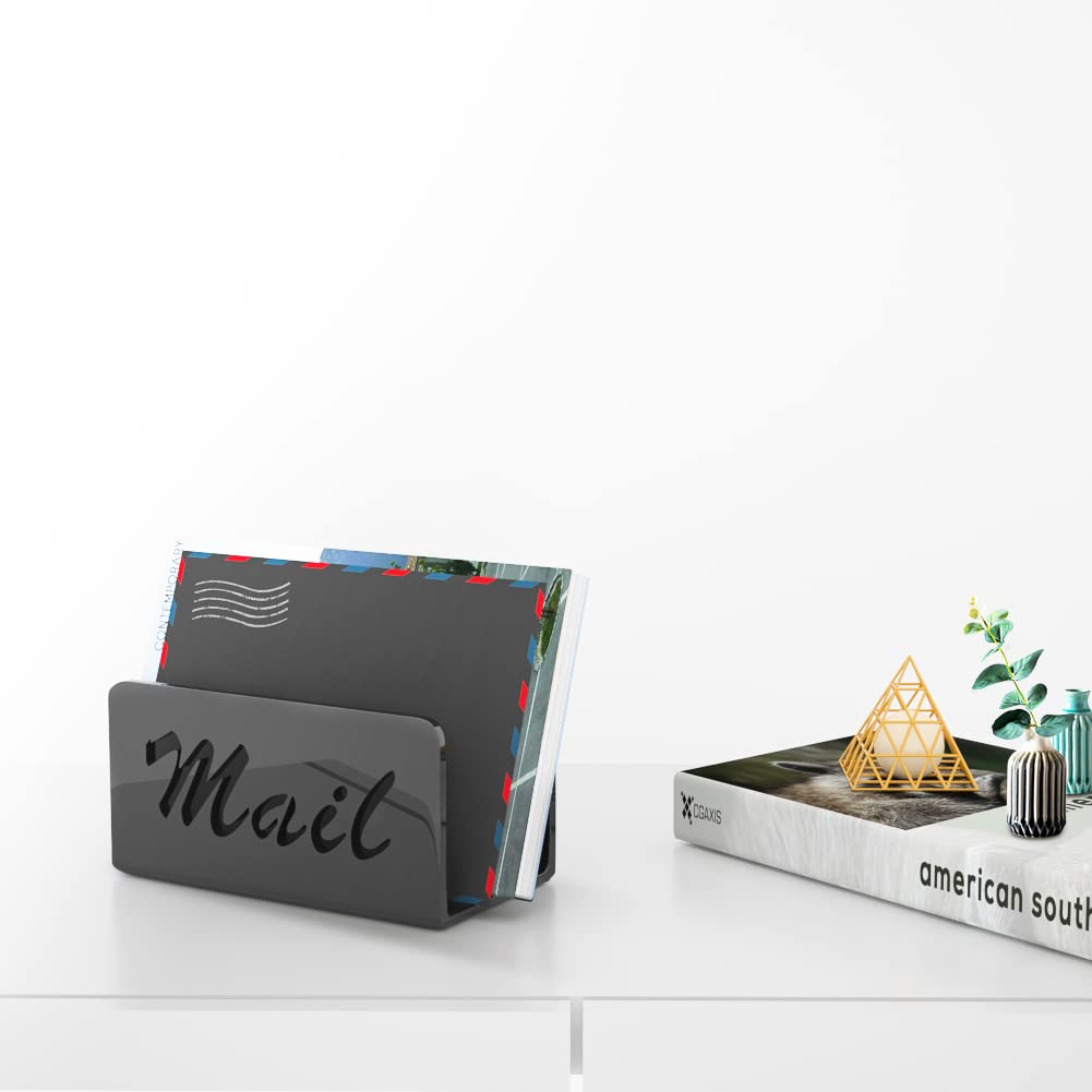 Black Mail Organizer & Letter Holder - Desktop Mail Sorter for Home, Office & Kitchen Counter | Perfect for Bills, Documents & Office Supplies Organization