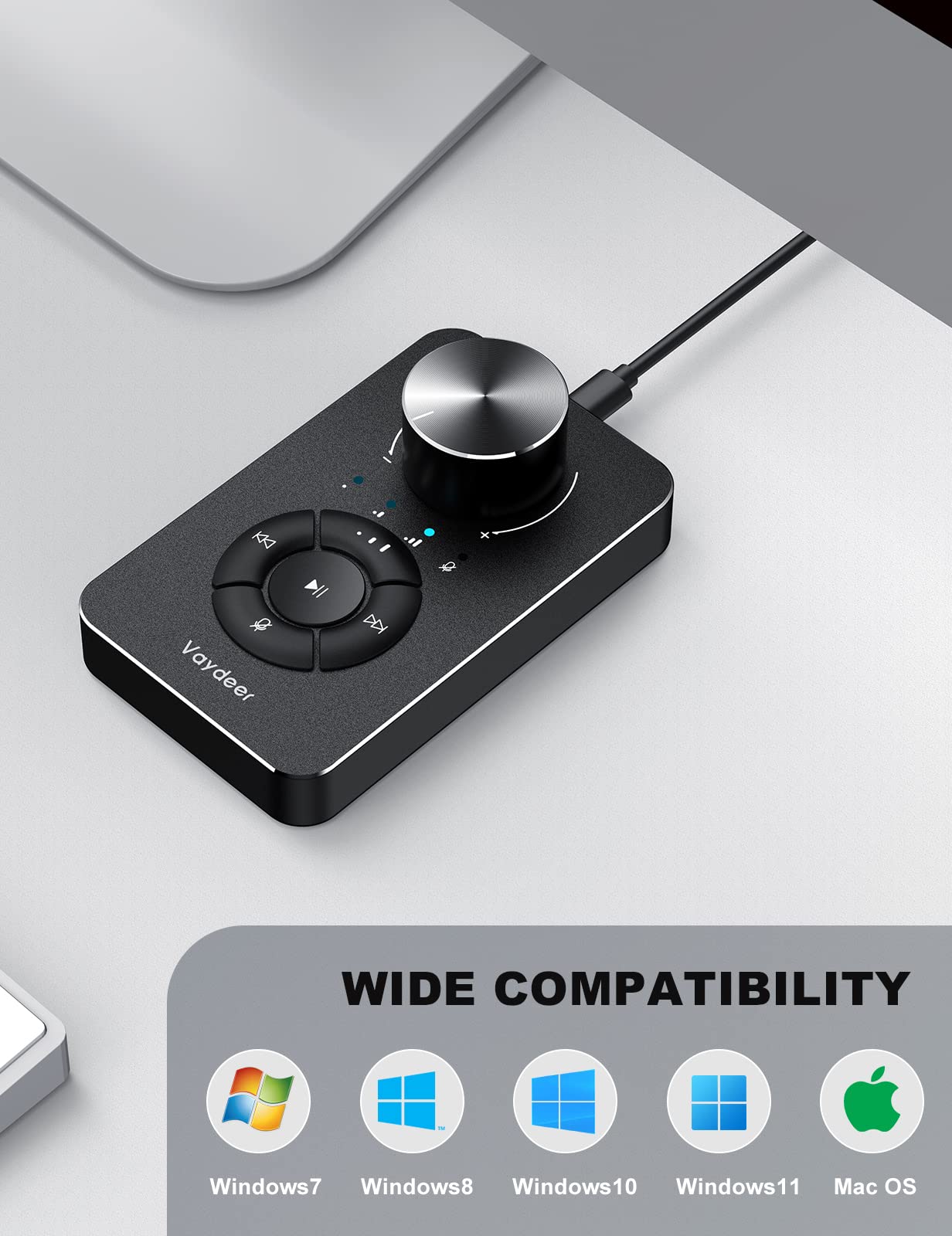 Vaydeer USB C Multimedia Controller Knob with Mic-Mute Function & Volume Limiter - Compatible with Windows 7/8/10/11 & Mac OS - Perfect for Podcasting, Streaming & Online Meetings
