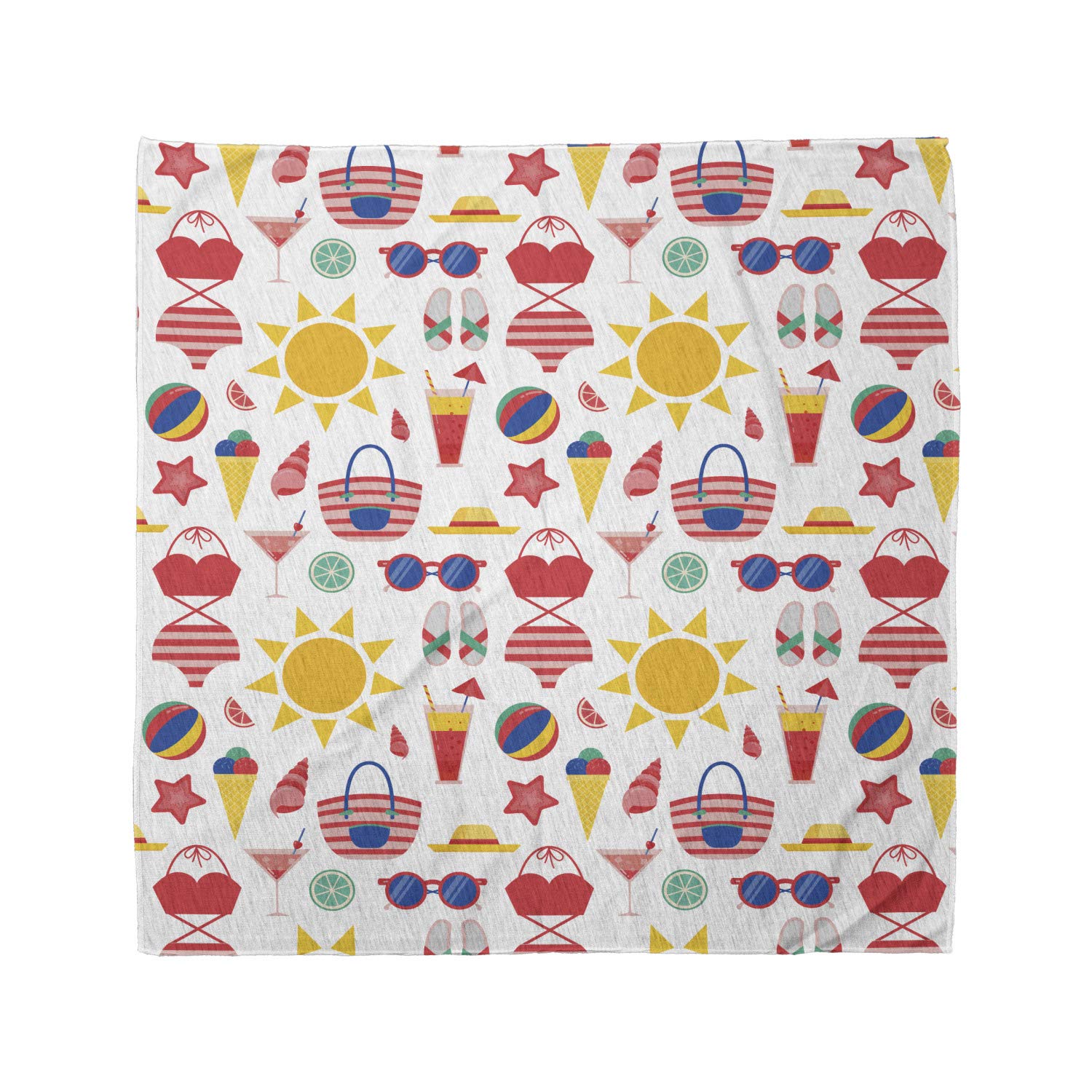 Ambesonne Summer Bandana - Stylish Unisex Head & Neck Scarf with Beach Elements - Perfect for Beach Outings, Music Festivals, and Outdoor Adventures
